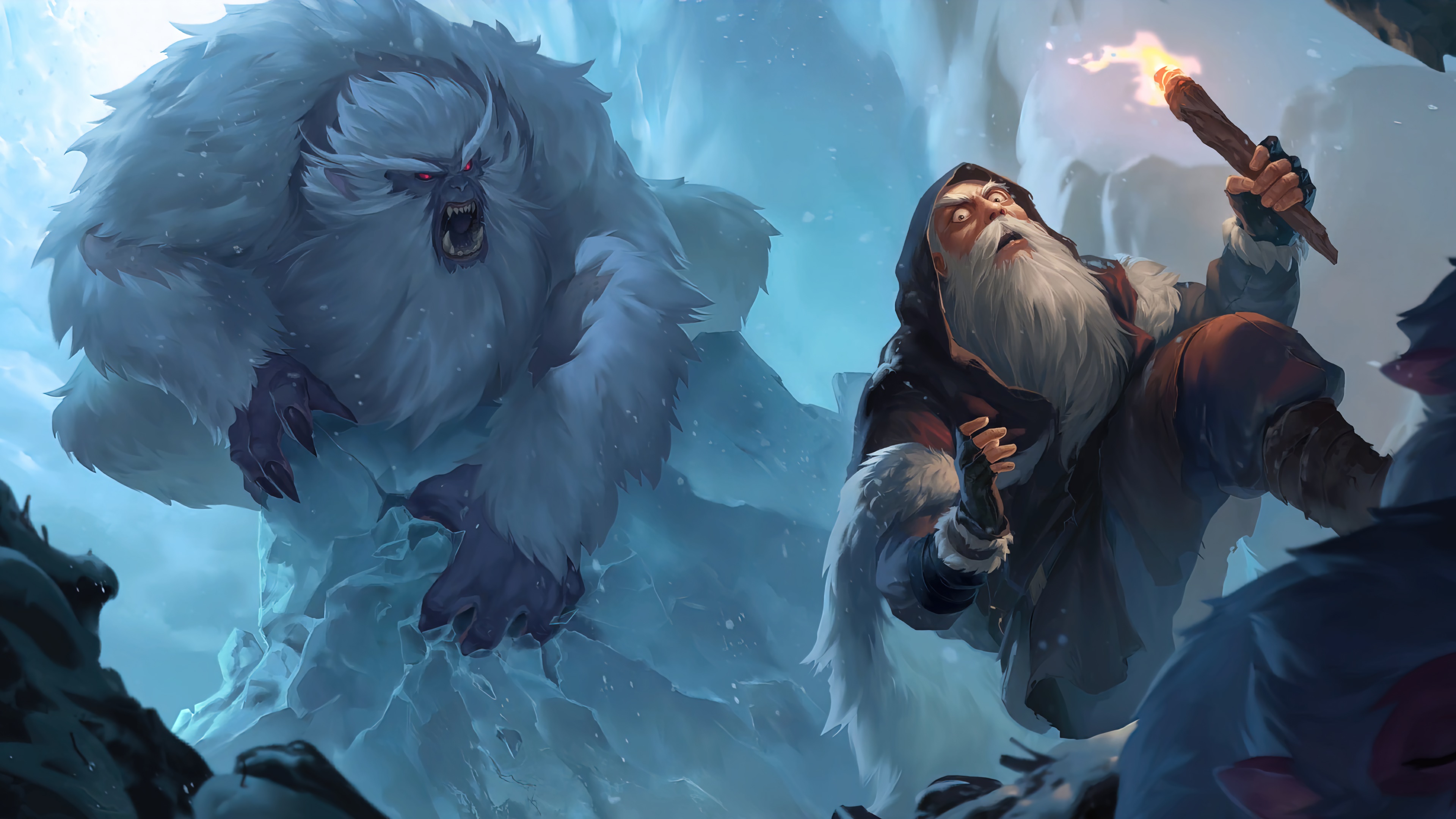 Abominable Guardian and man with torch from Legends of Runeterra HD Wallpaper