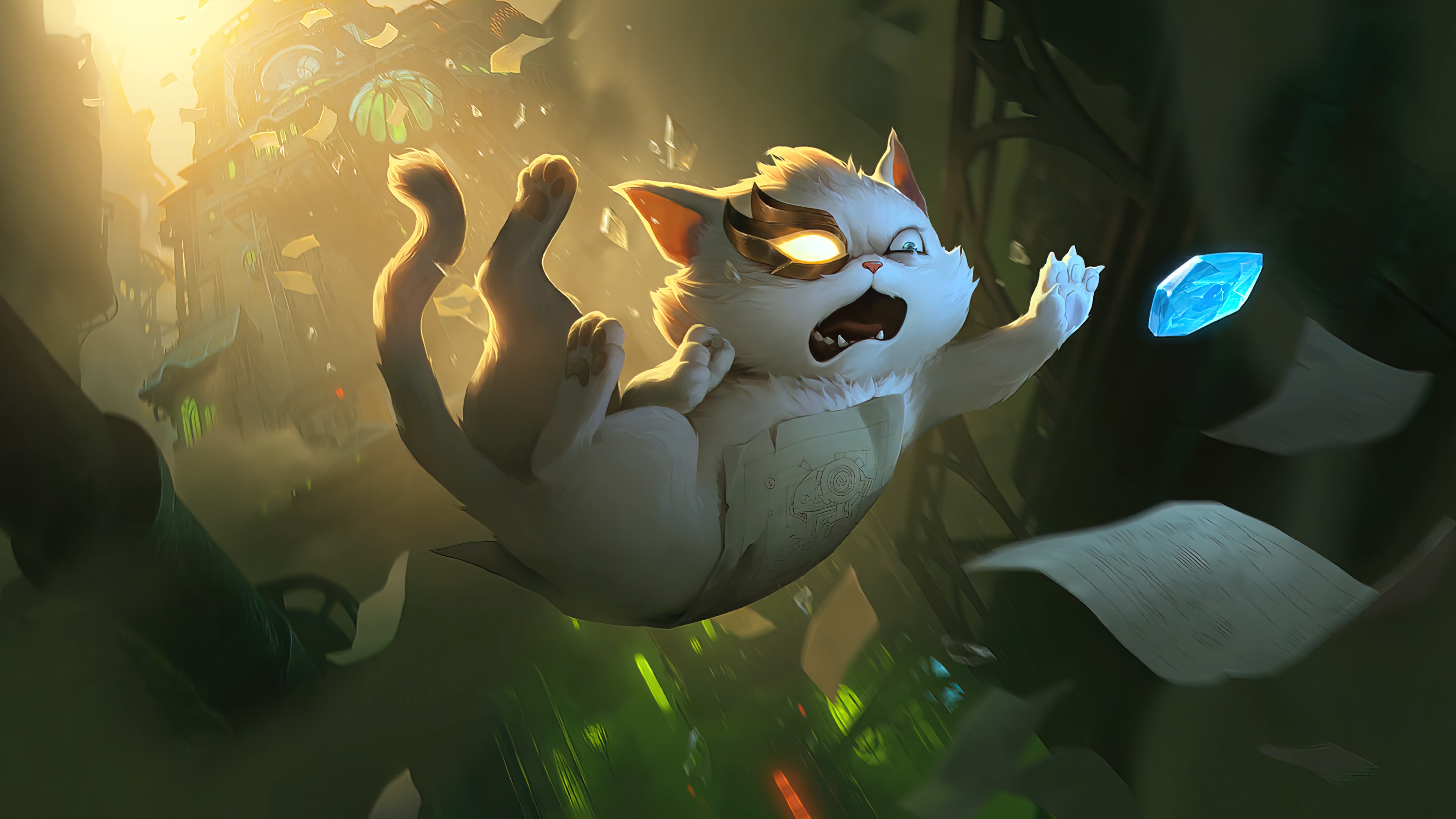 Yuumi from Legends of Runeterra falling with a crystal HD Wallpaper