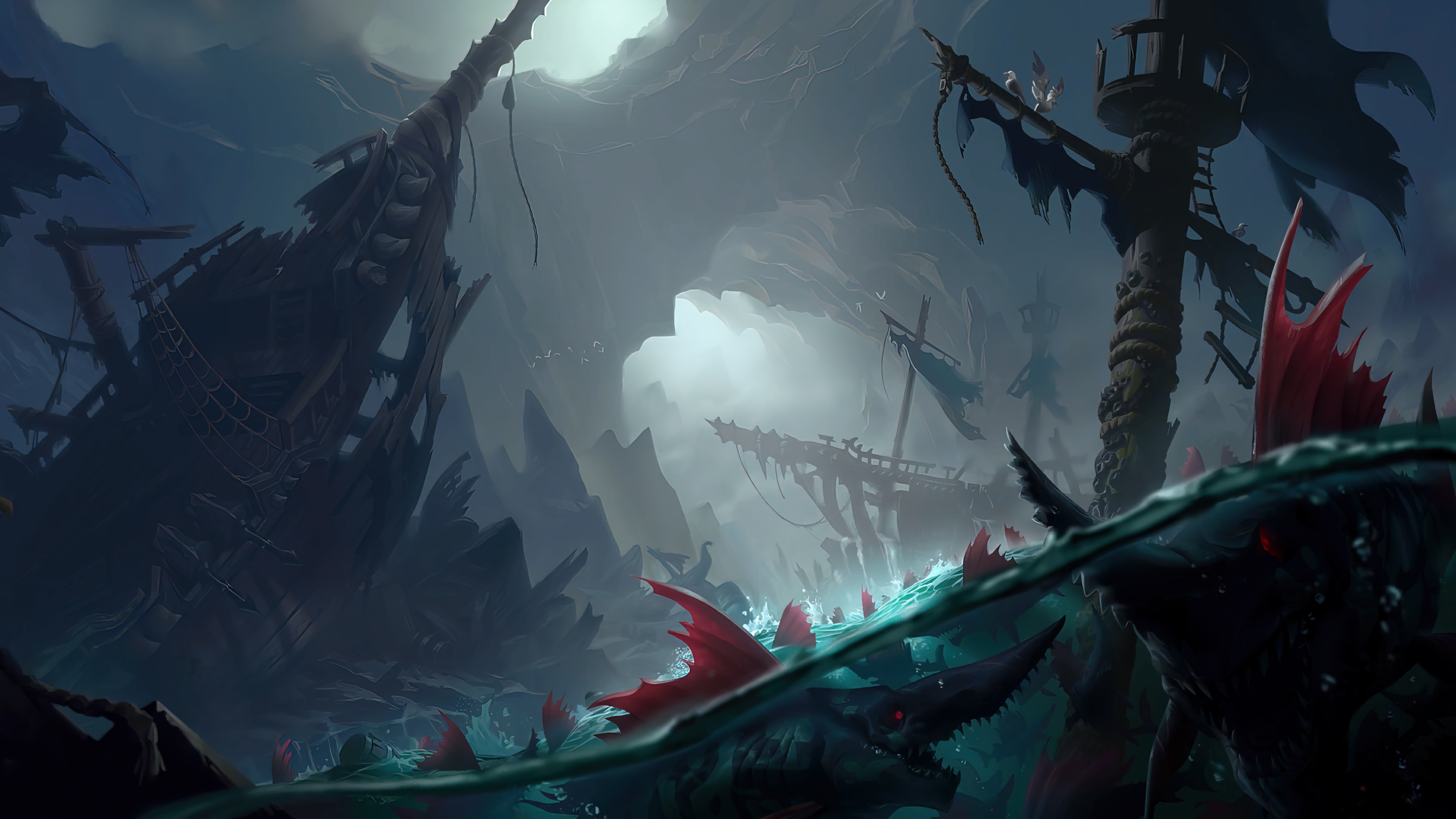 Sunken Shipwrecks and Sharks in Rippers Bay HD Wallpaper