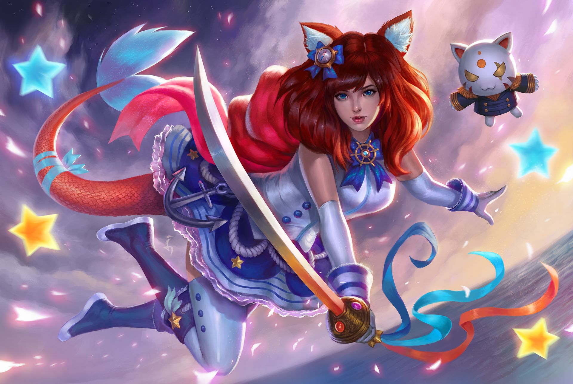 Fantasy warrior girl with cat ears and sword HD Wallpaper