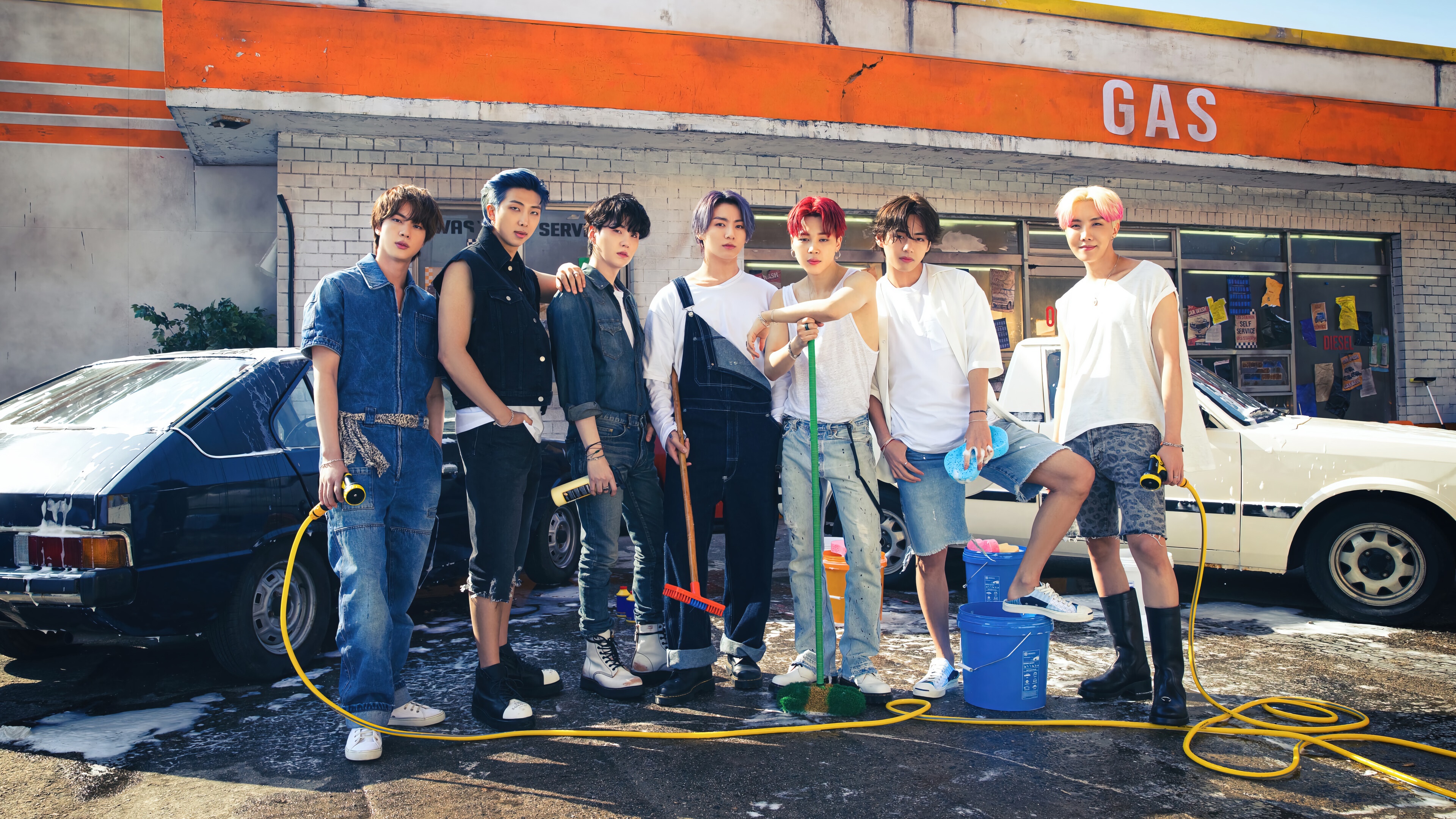 BTS members at a car wash in 4K HD Wallpaper