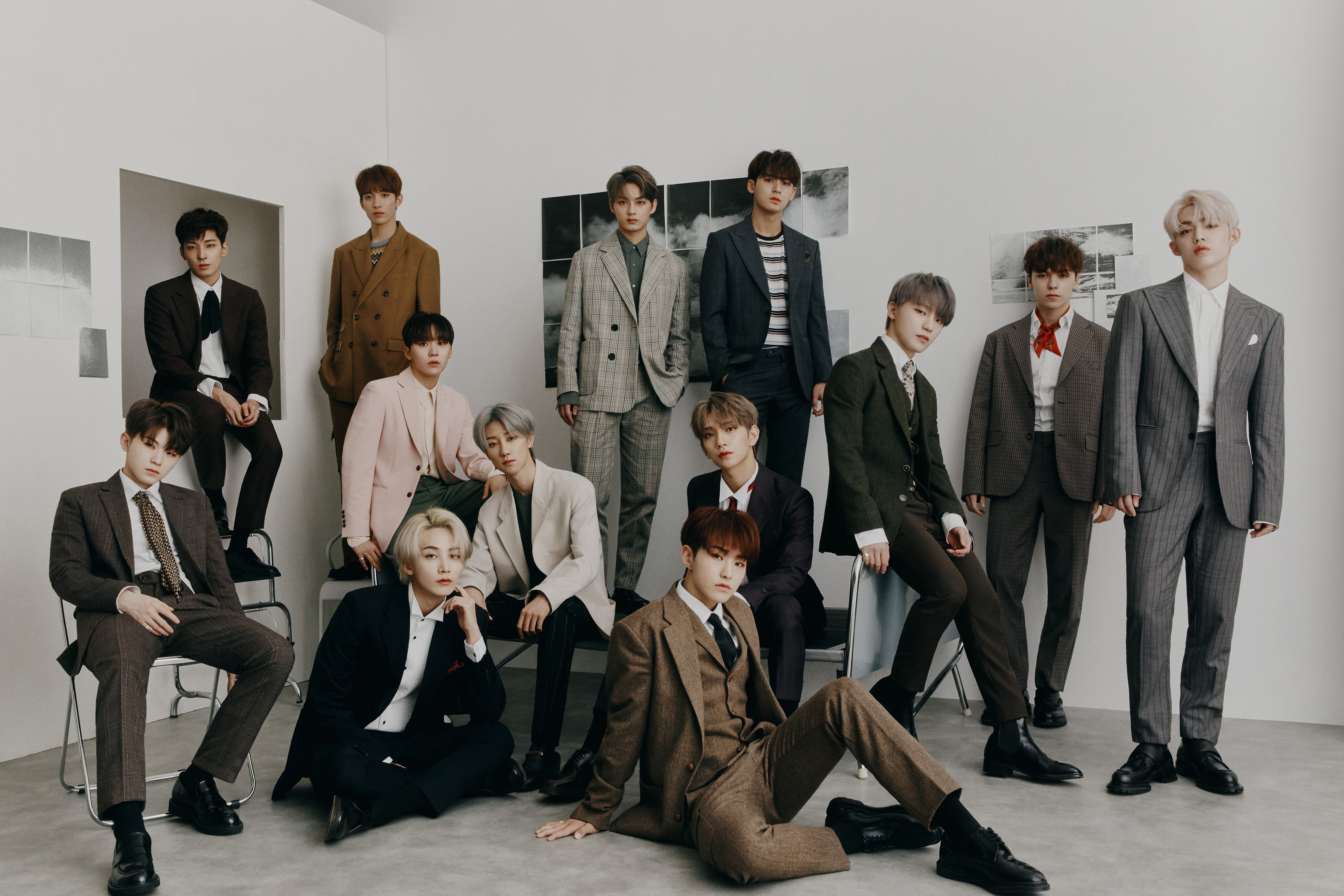 Seventeen Group Photo in Stylish Suits 4K HD Wallpaper
