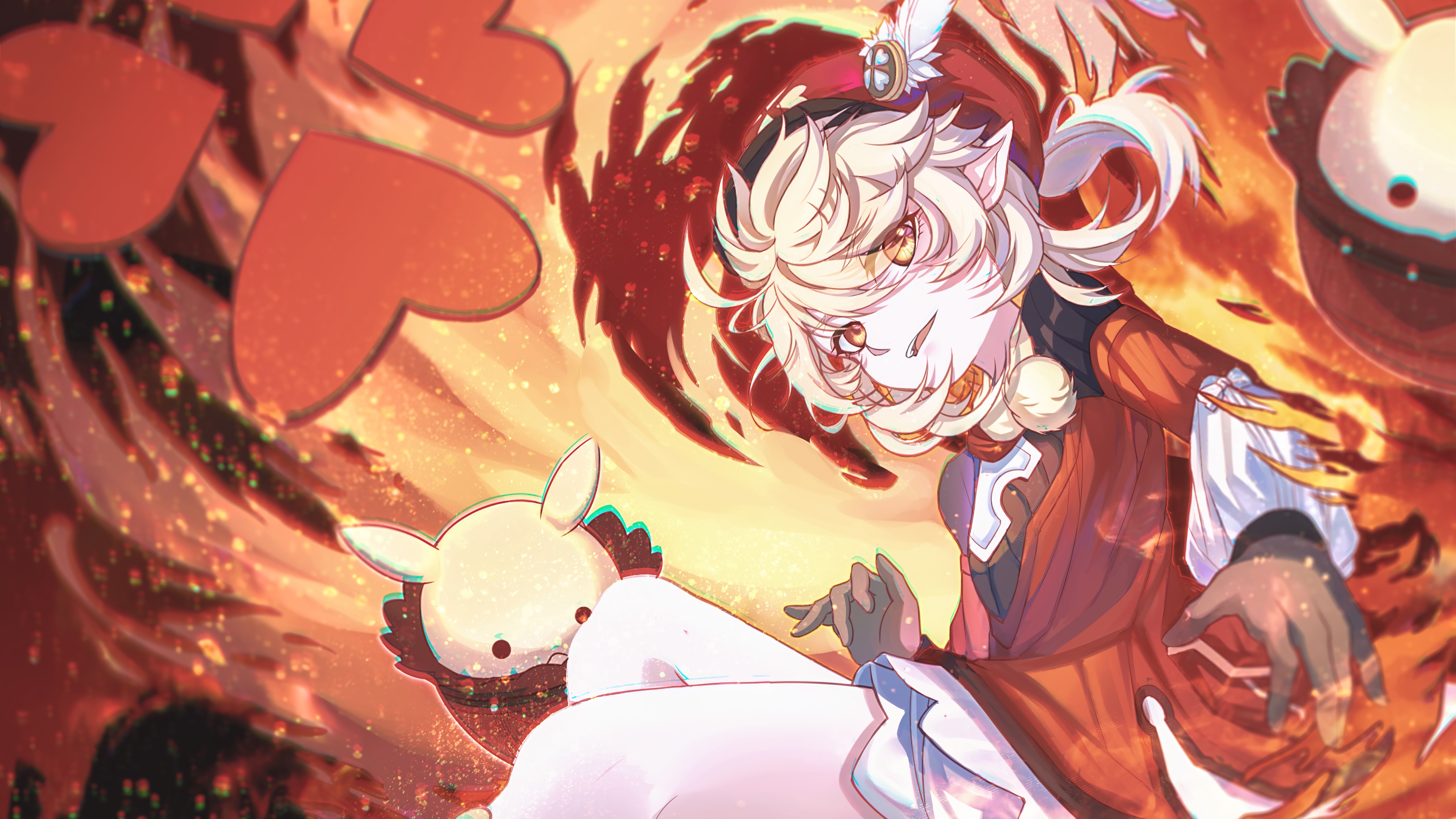 Klee from Genshin Impact with hearts and fire HD Wallpaper