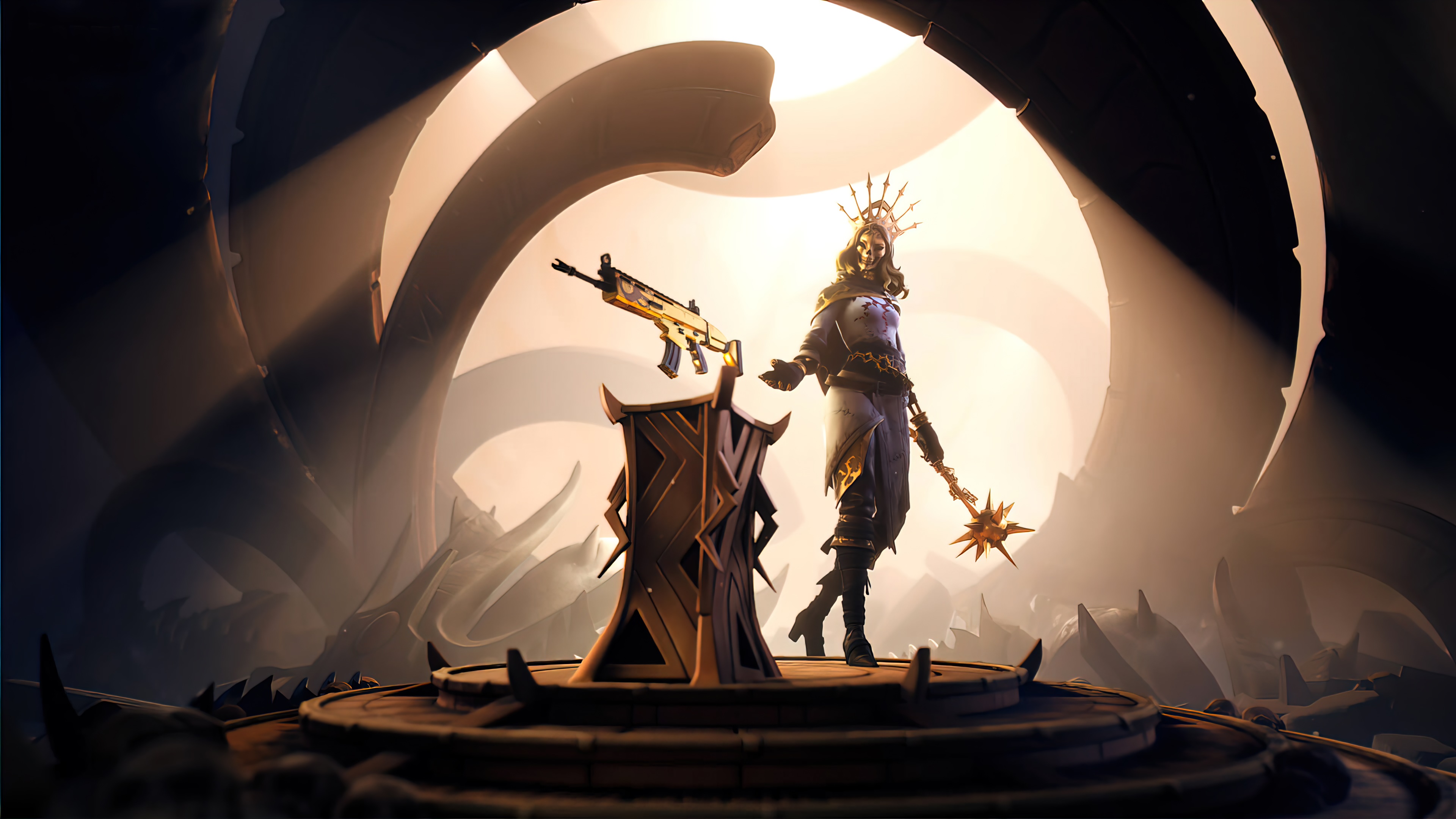 Orelia from Fortnite holding a golden assault rifle HD Wallpaper