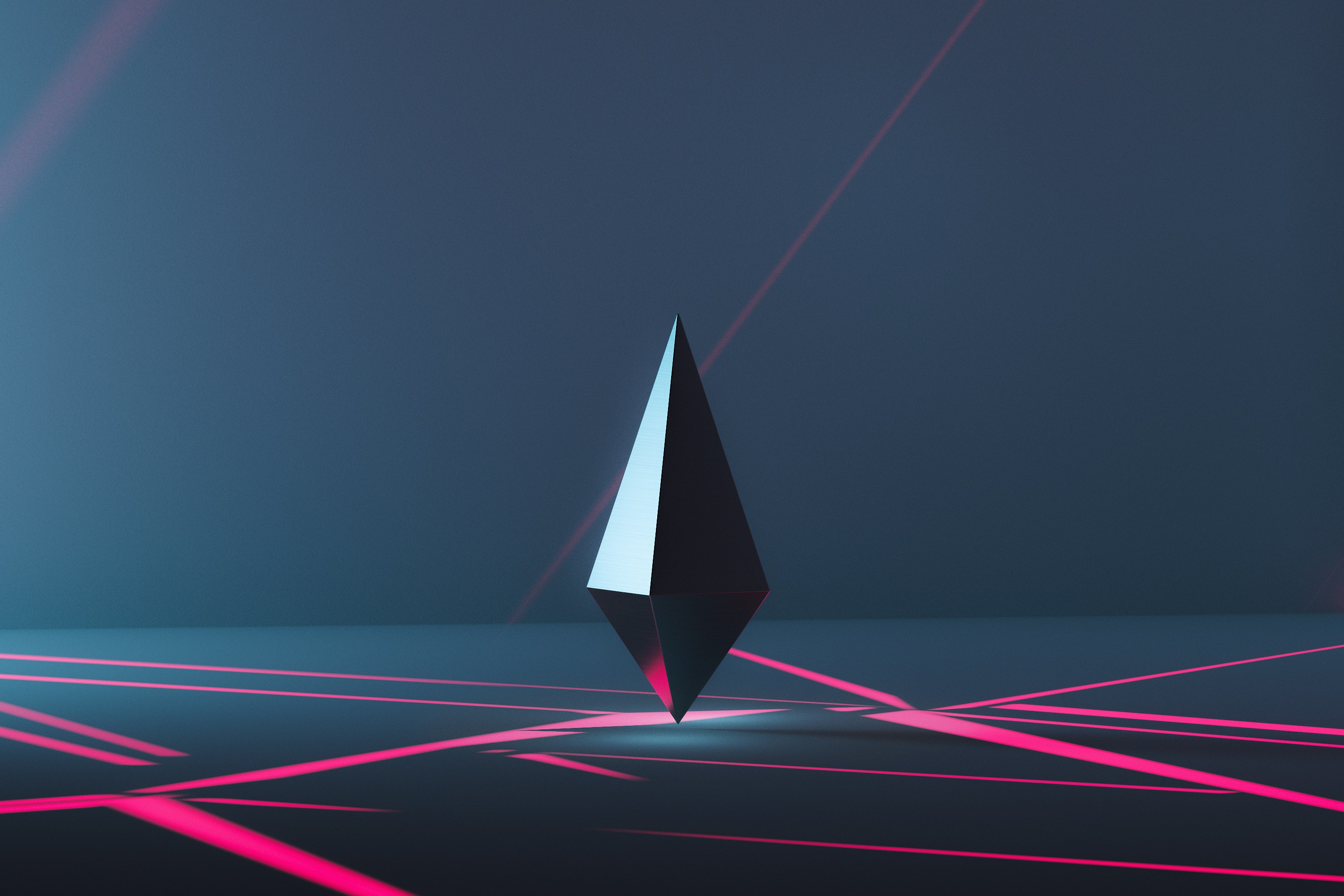 Abstract 3D geometric shape with pink light lines HD Wallpaper