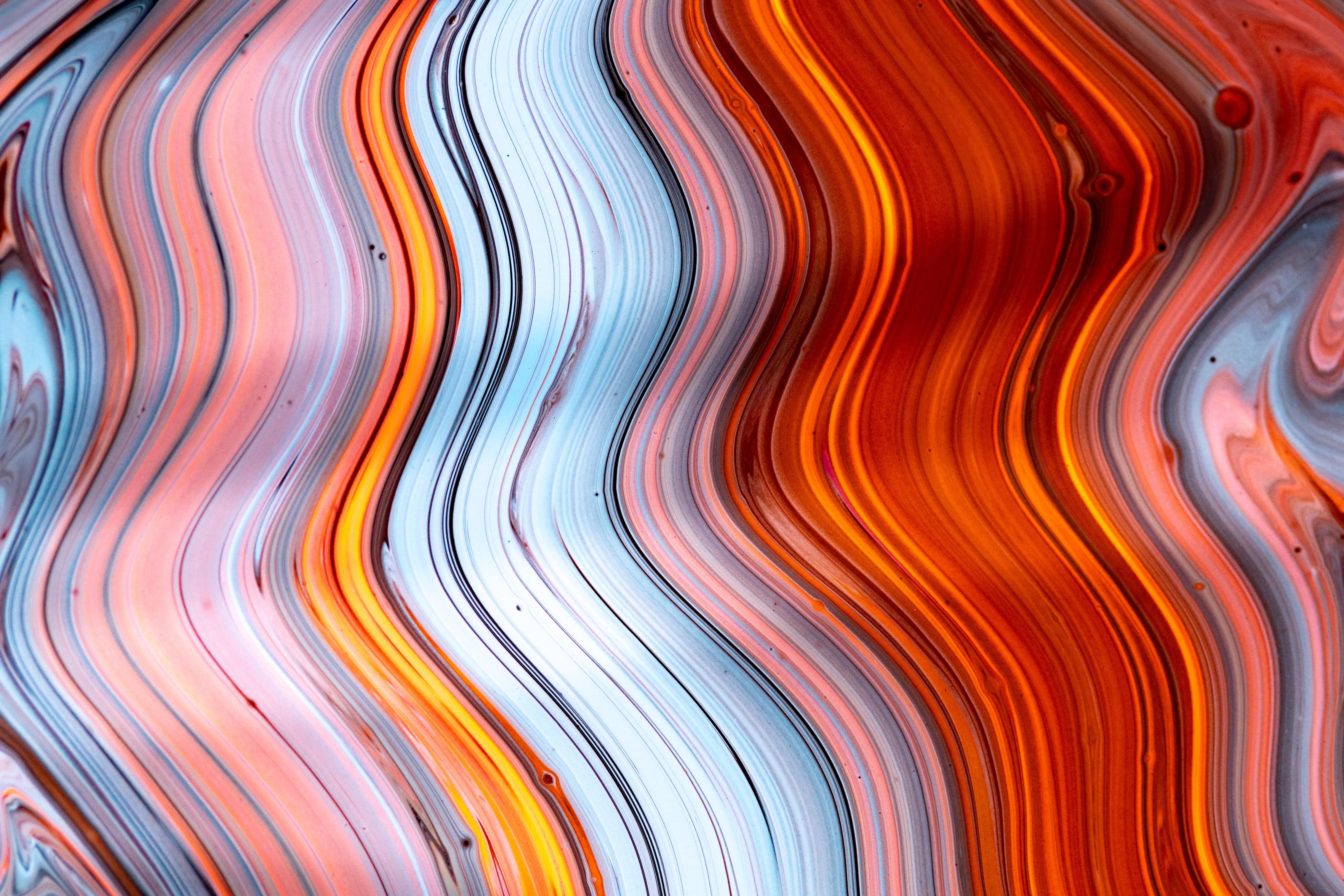 Abstract paint with wavy orange and blue colors HD Wallpaper