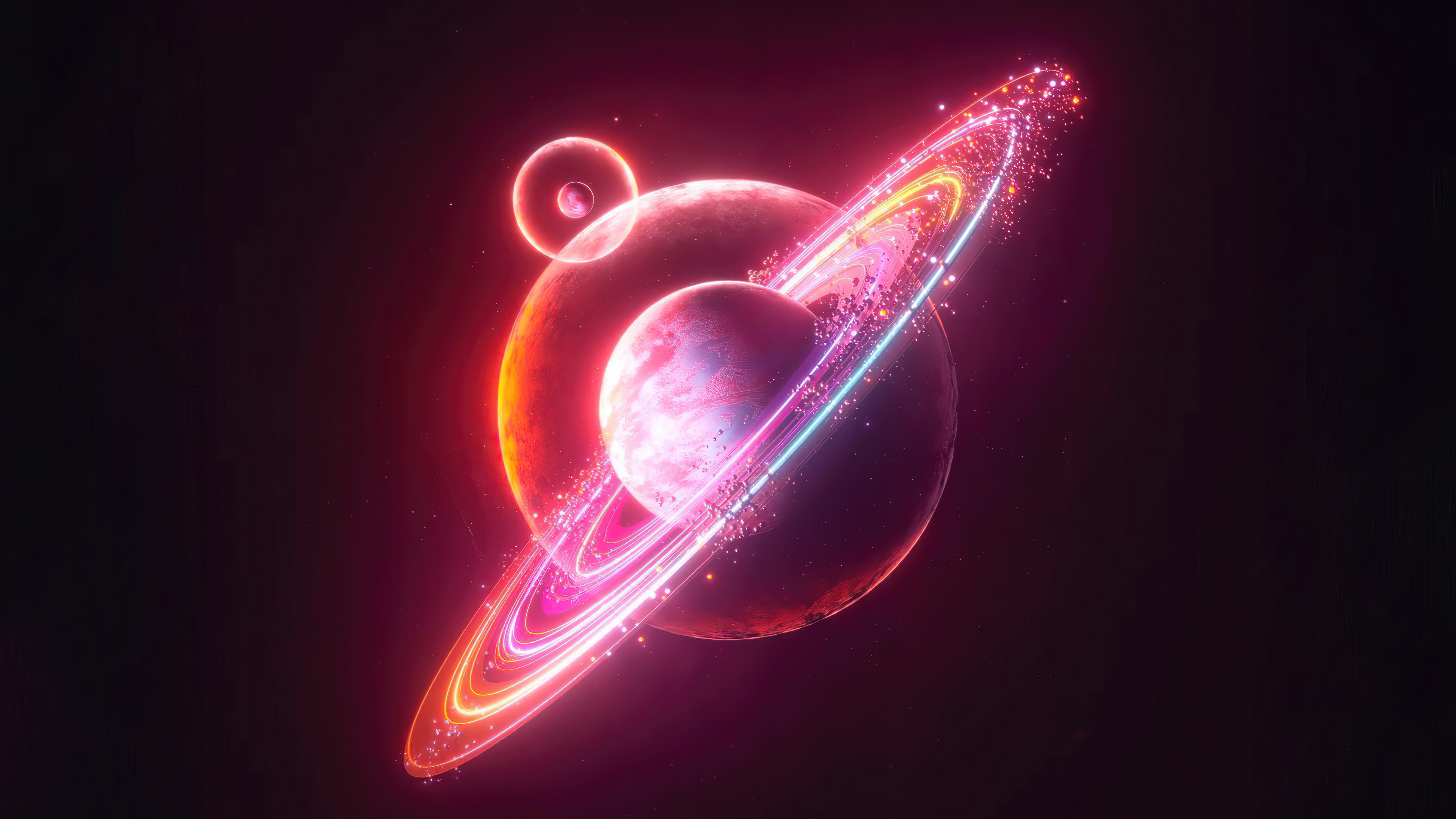 Planets with glowing rings in space 4K HD Wallpaper