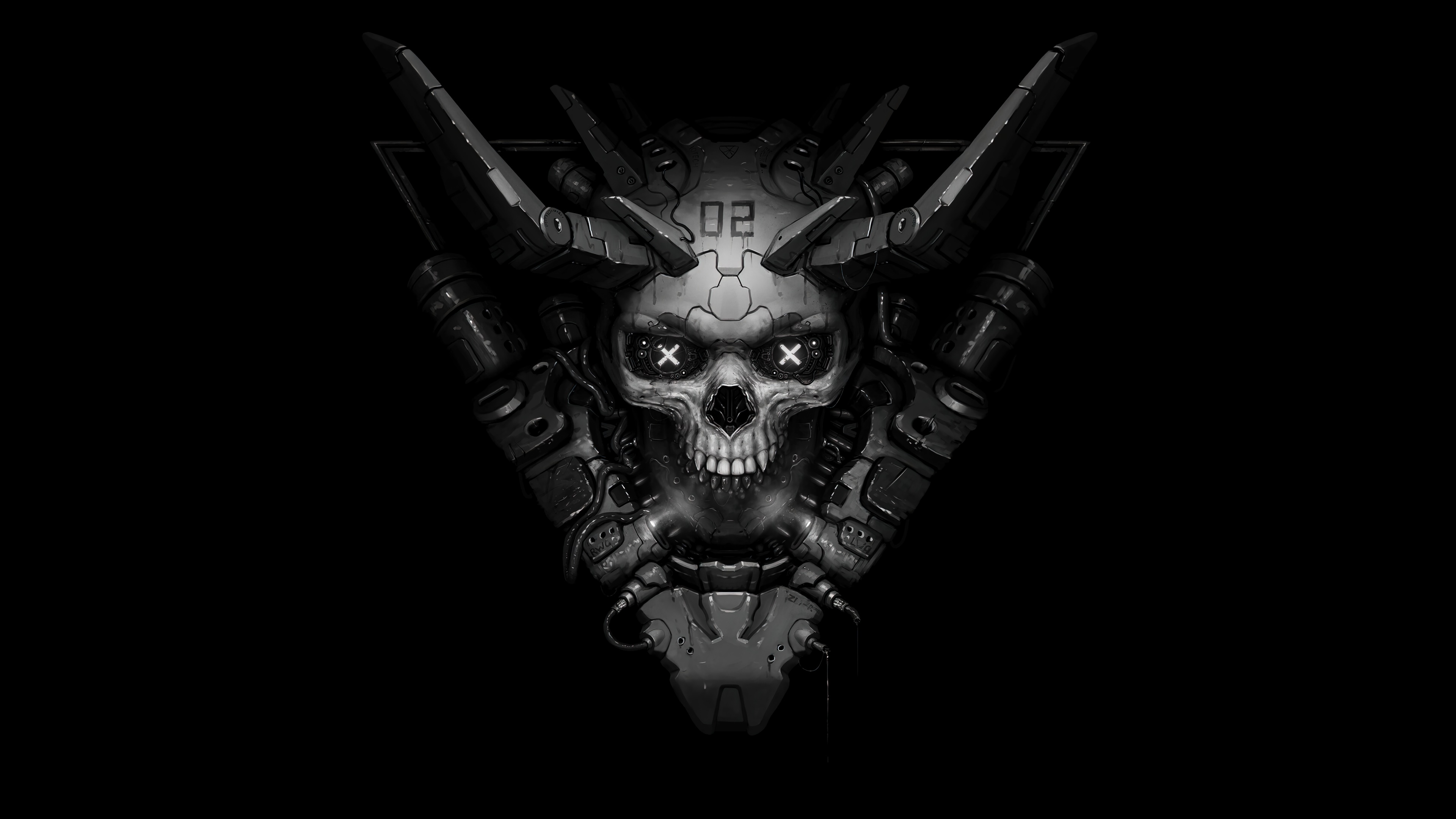 Cyberpunk Skull with Horns 4K HD Wallpaper