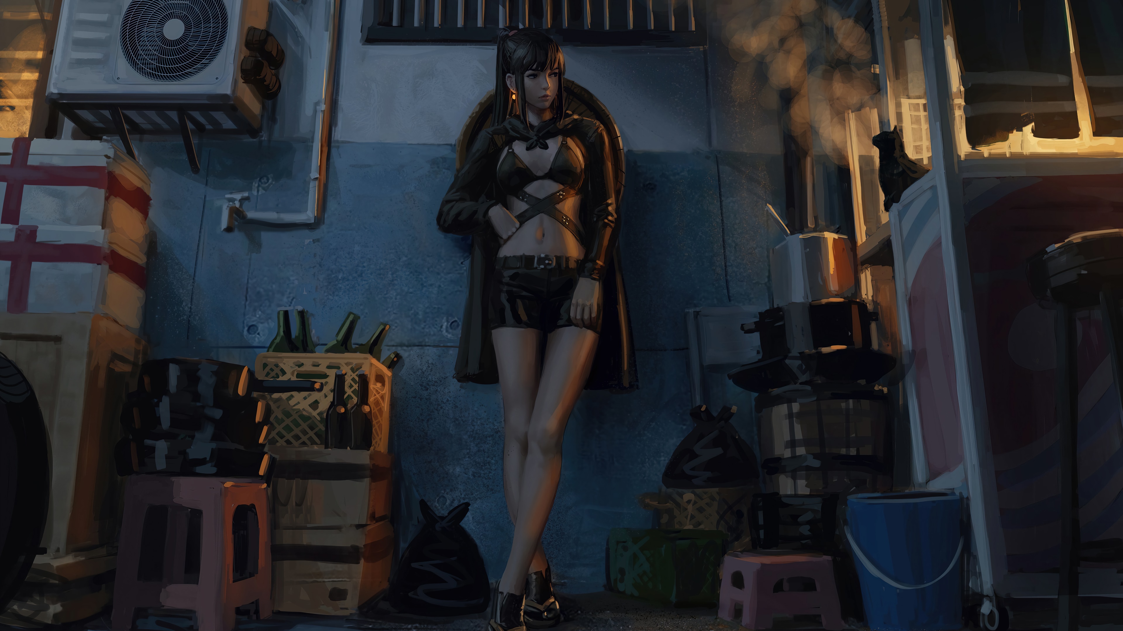 Girl in alleyway 4K HD Wallpaper