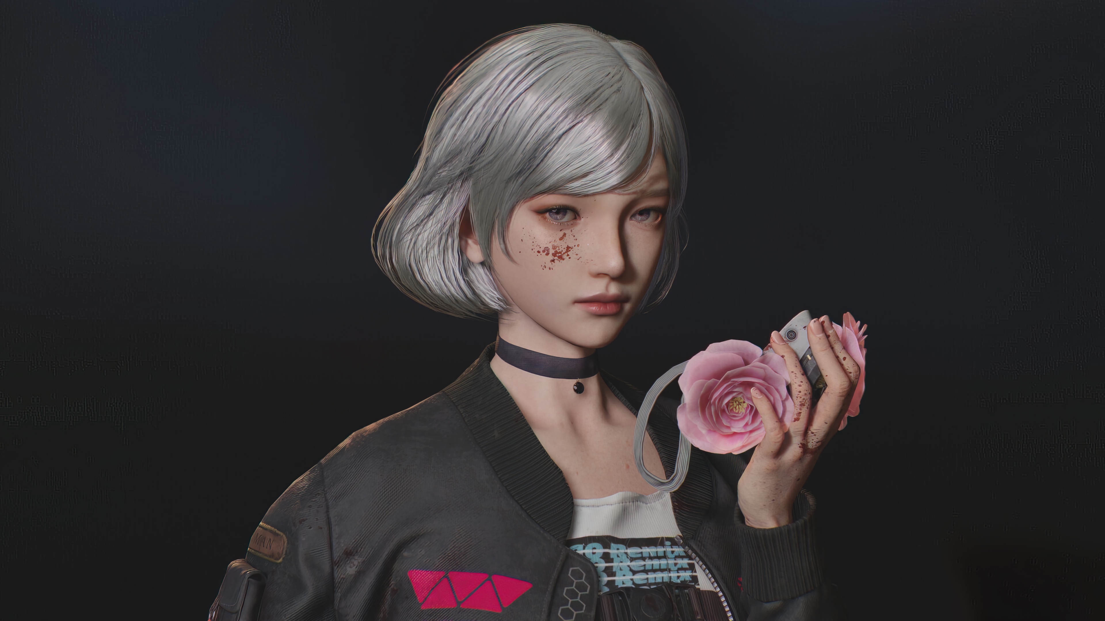 Cyberpunk girl with a pink rose HD Wallpaper