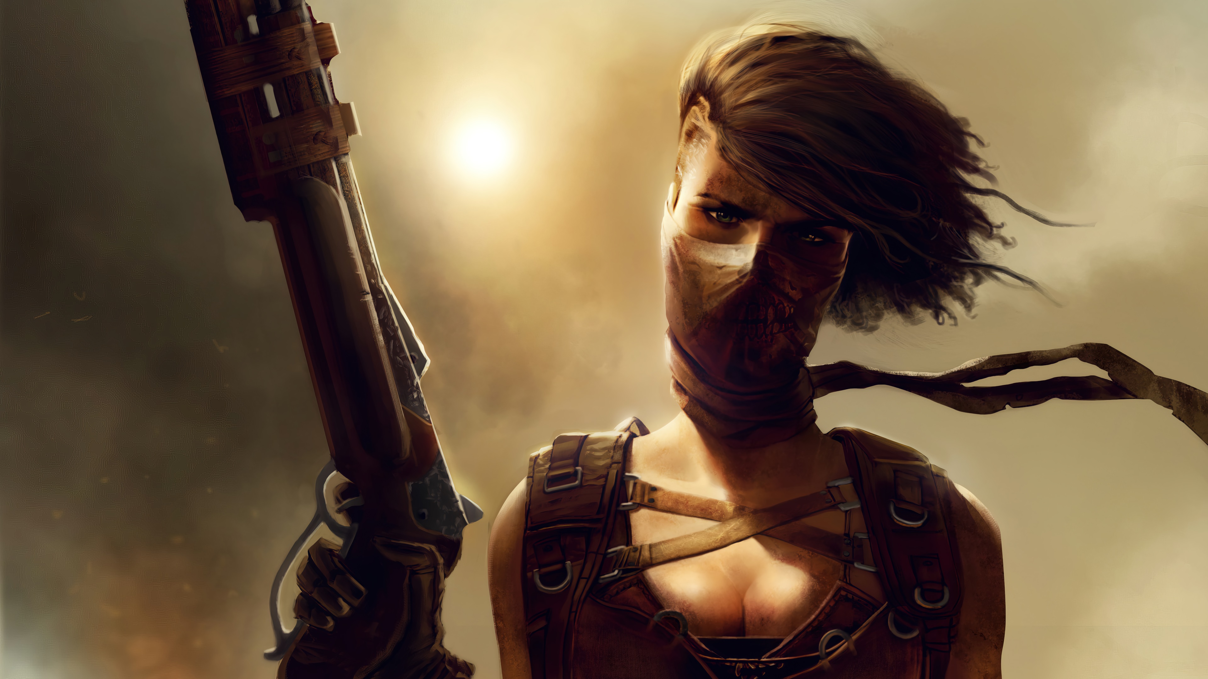 Post-apocalyptic girl with a gun, art, 4K HD Wallpaper