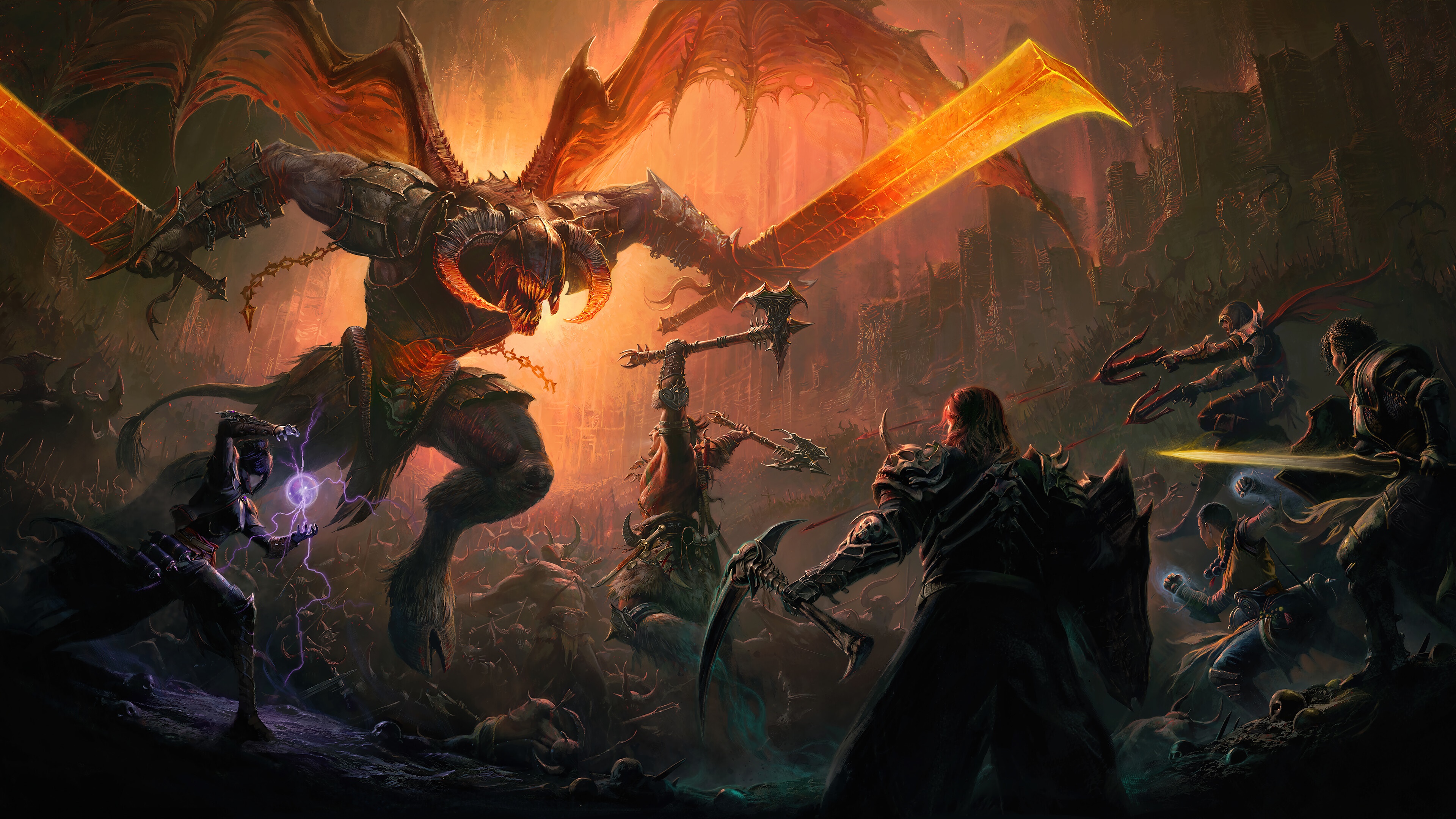 Diablo Immortal classes battling a demon in 4K HD Wallpaper