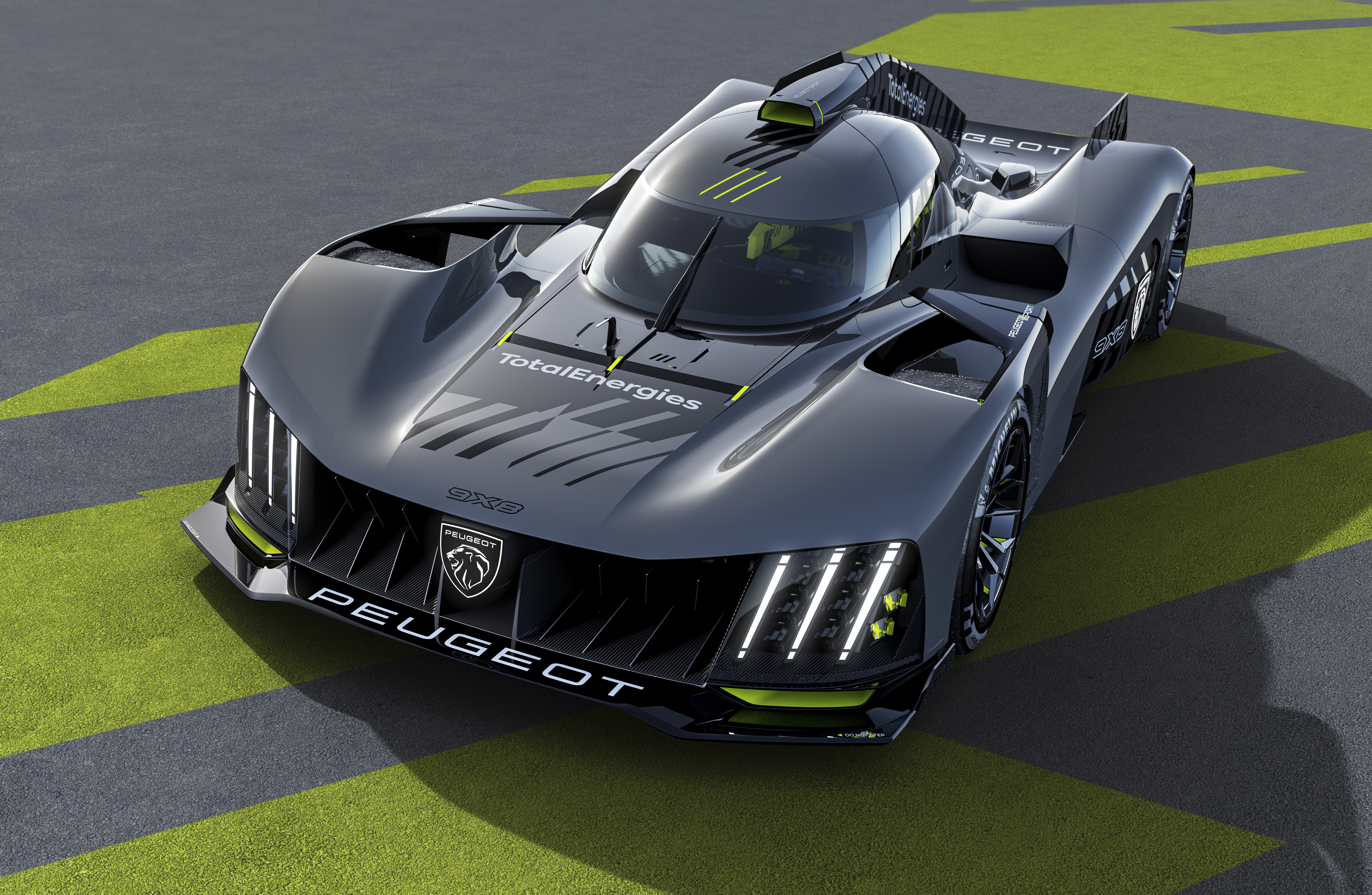 Peugeot 9X8 Hypercar on a race track HD Wallpaper