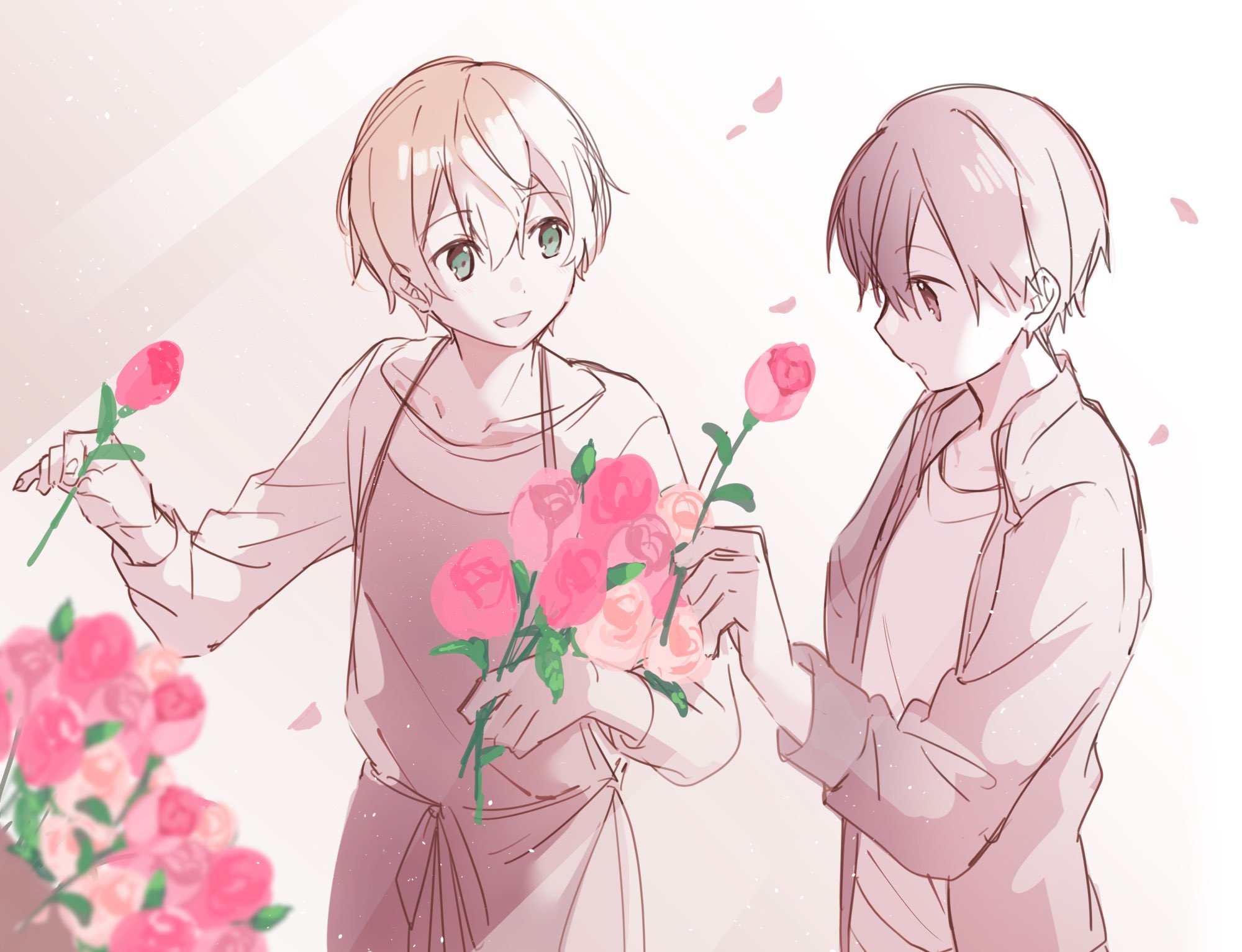 Eugeo and Kirito with Roses HD Wallpaper