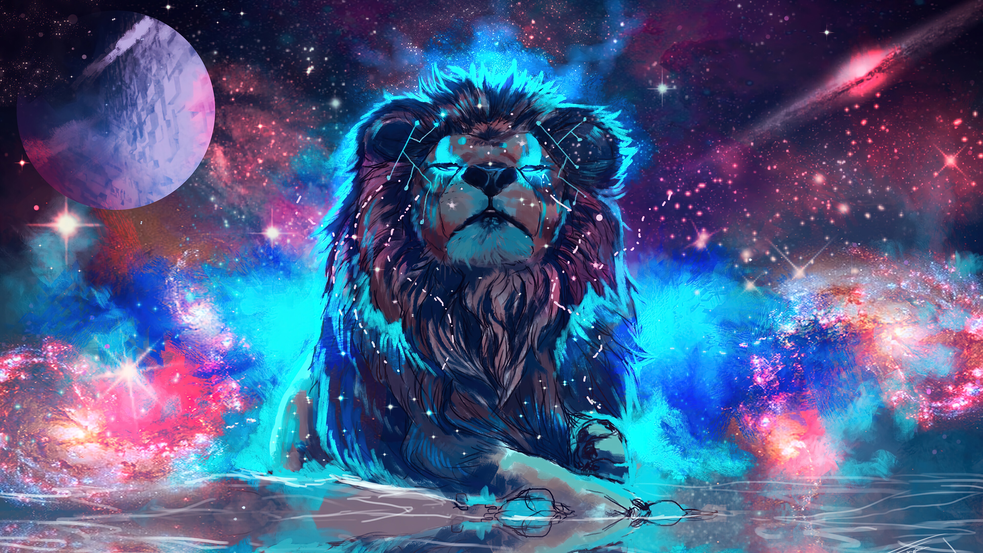 Cosmic Lion Art 4K HD Wallpaper