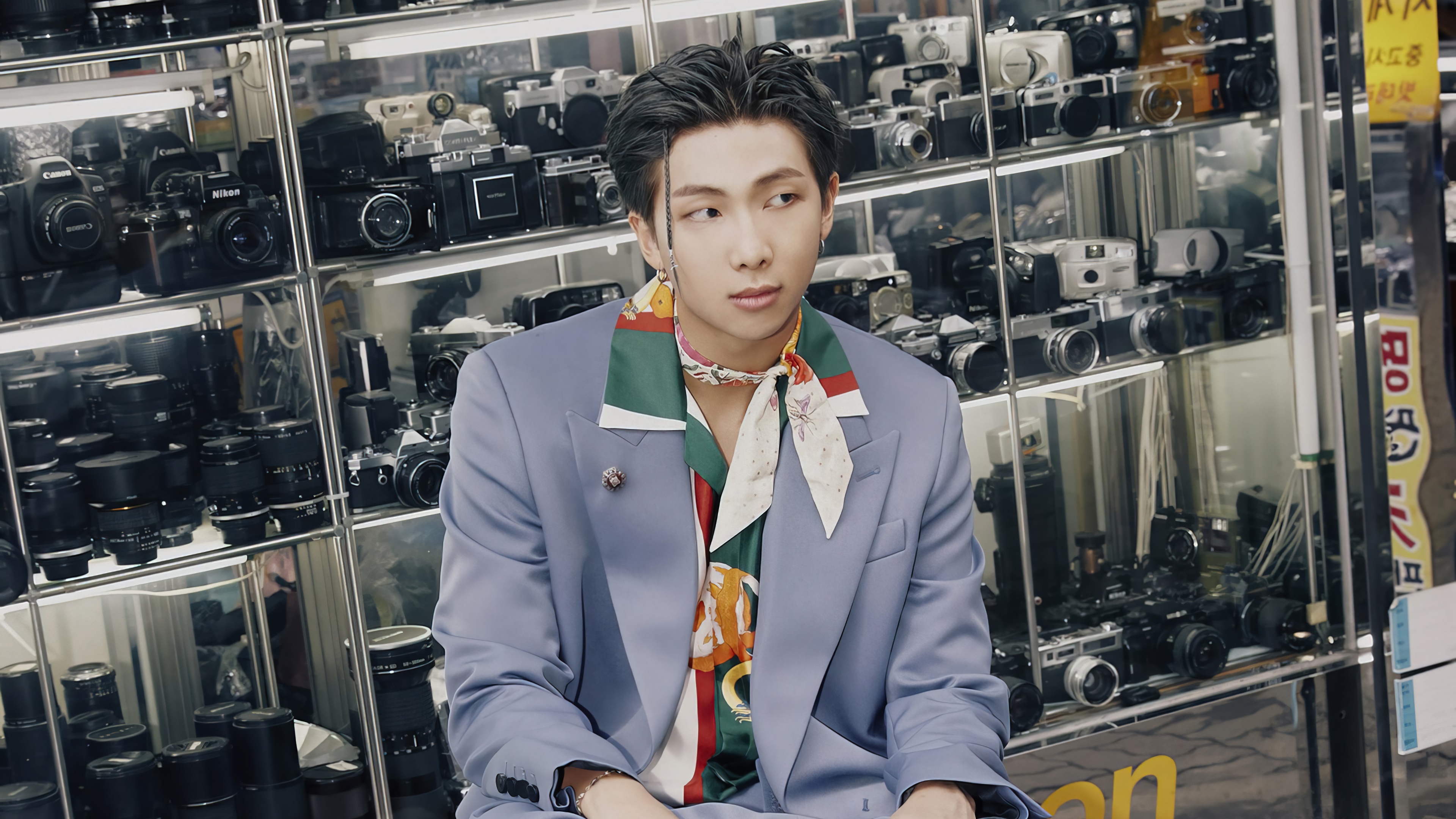 RM from BTS in front of camera display HD Wallpaper