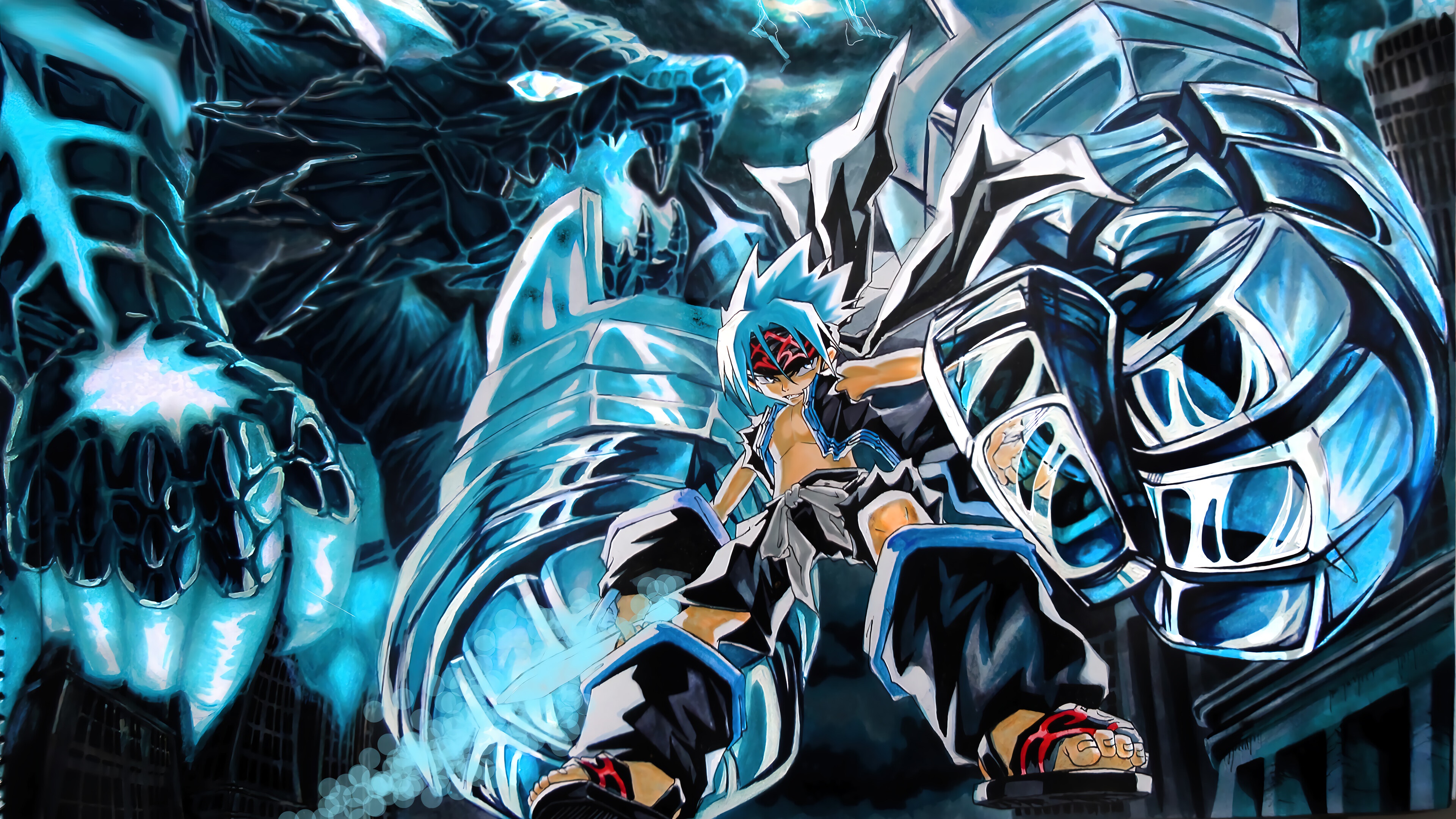 Horohoro from Shaman King with giant spirits HD Wallpaper