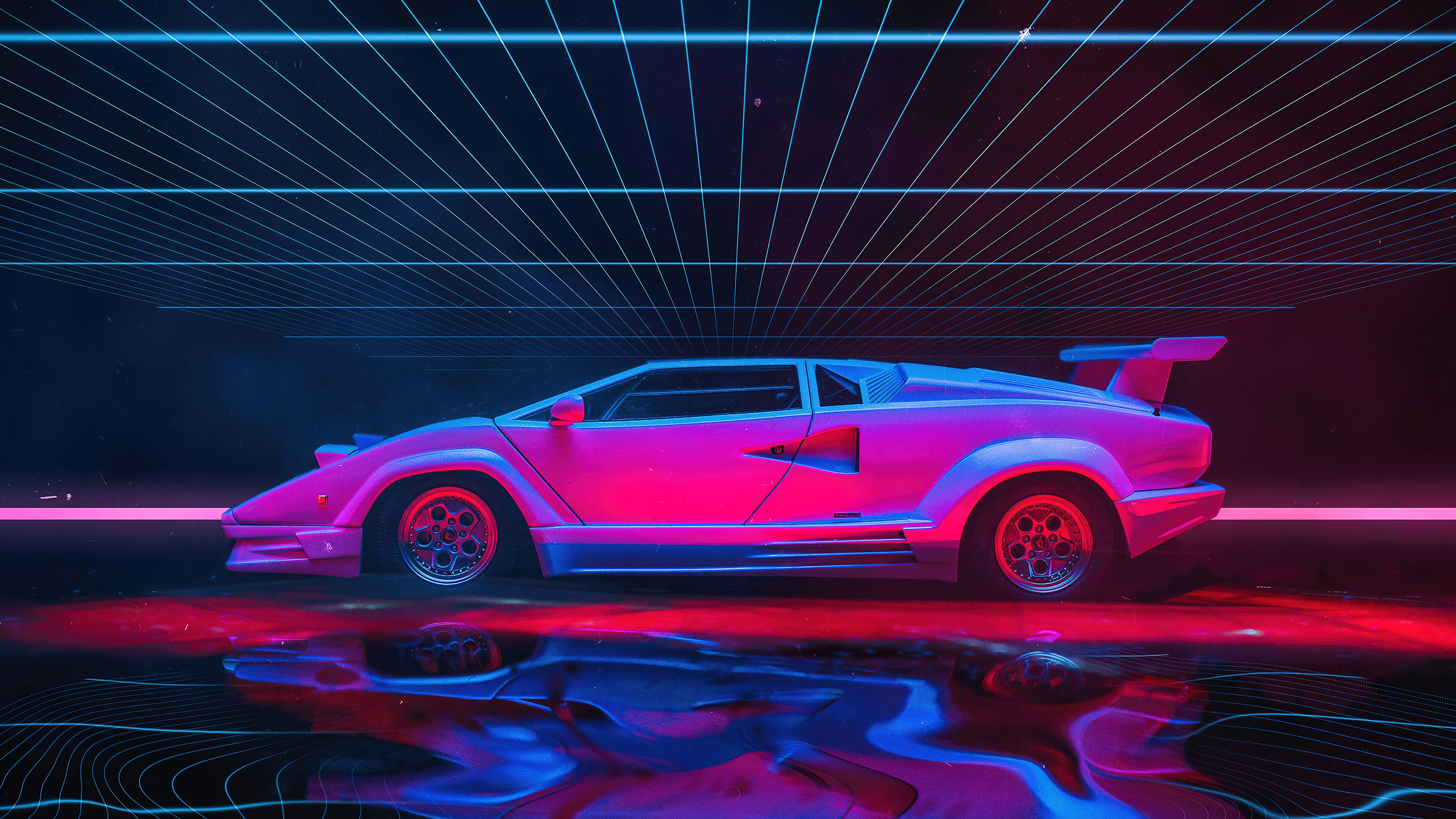Pink Lamborghini sports car in digital art 4K HD Wallpaper