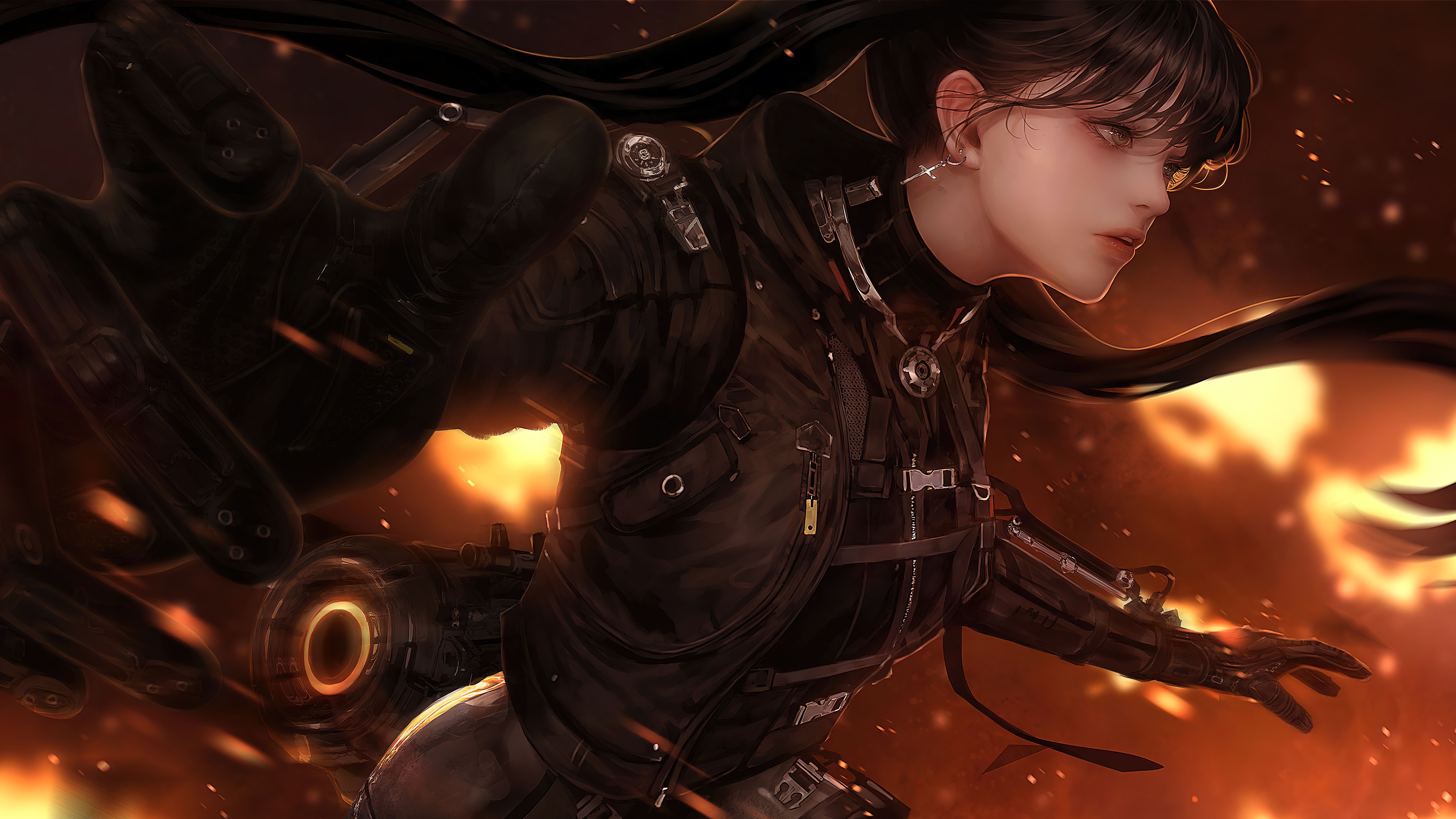 Sci-fi girl with cybernetic arm in 4K HD Wallpaper