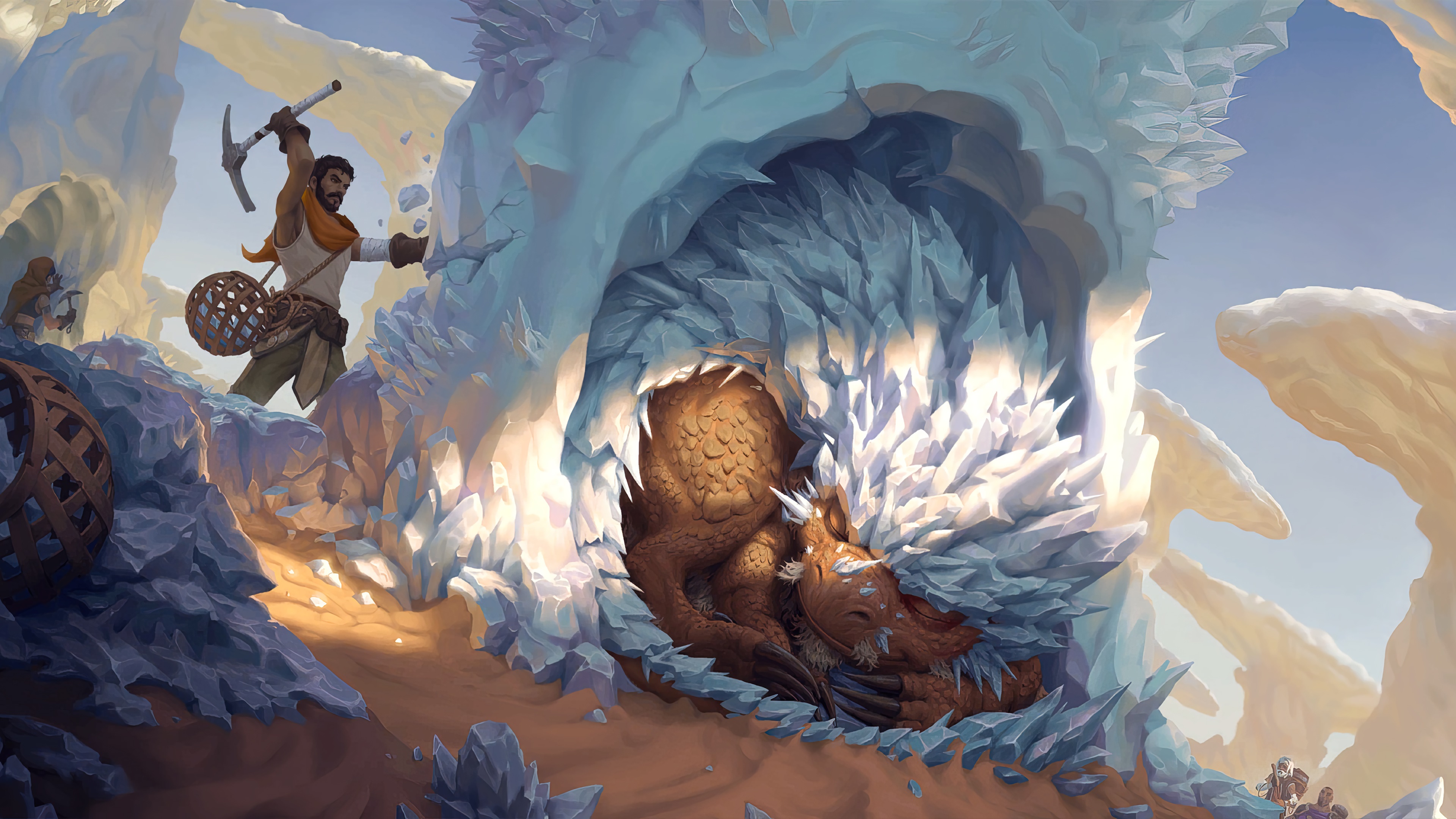 Miners and a sleeping dragon in Salt Spire 4K HD Wallpaper
