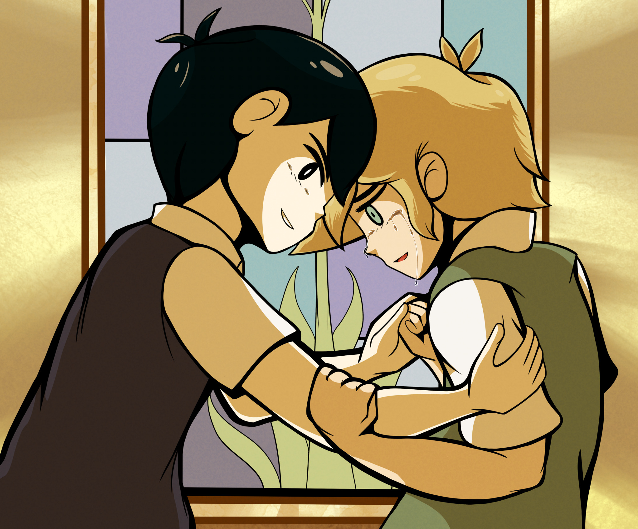 Sunny comforts a crying Basil in Omori HD Wallpaper