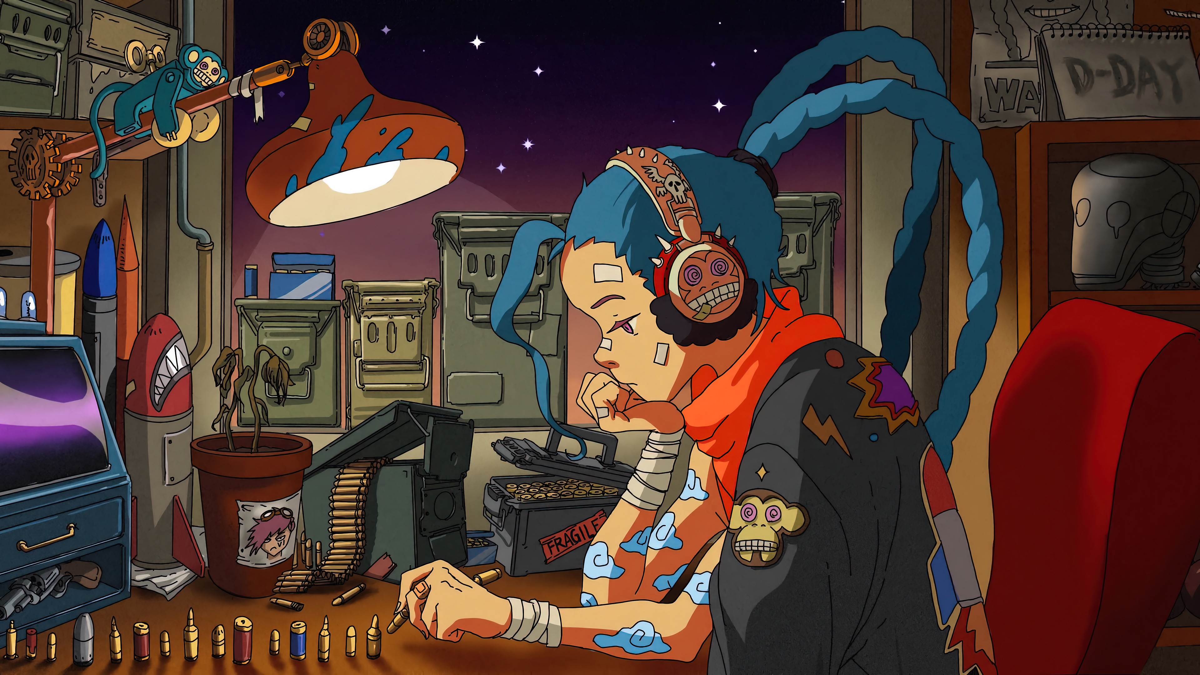 Jinx from League of Legends in a Lofi Night Setting 4K HD Wallpaper
