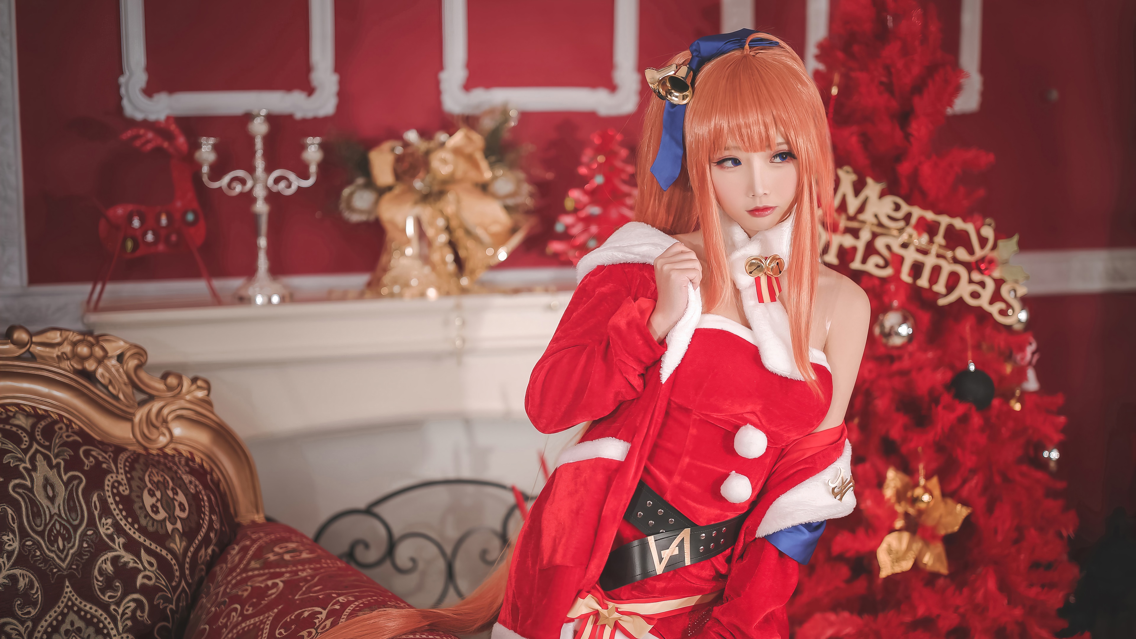 Girl in Christmas Cosplay HD Wallpaper