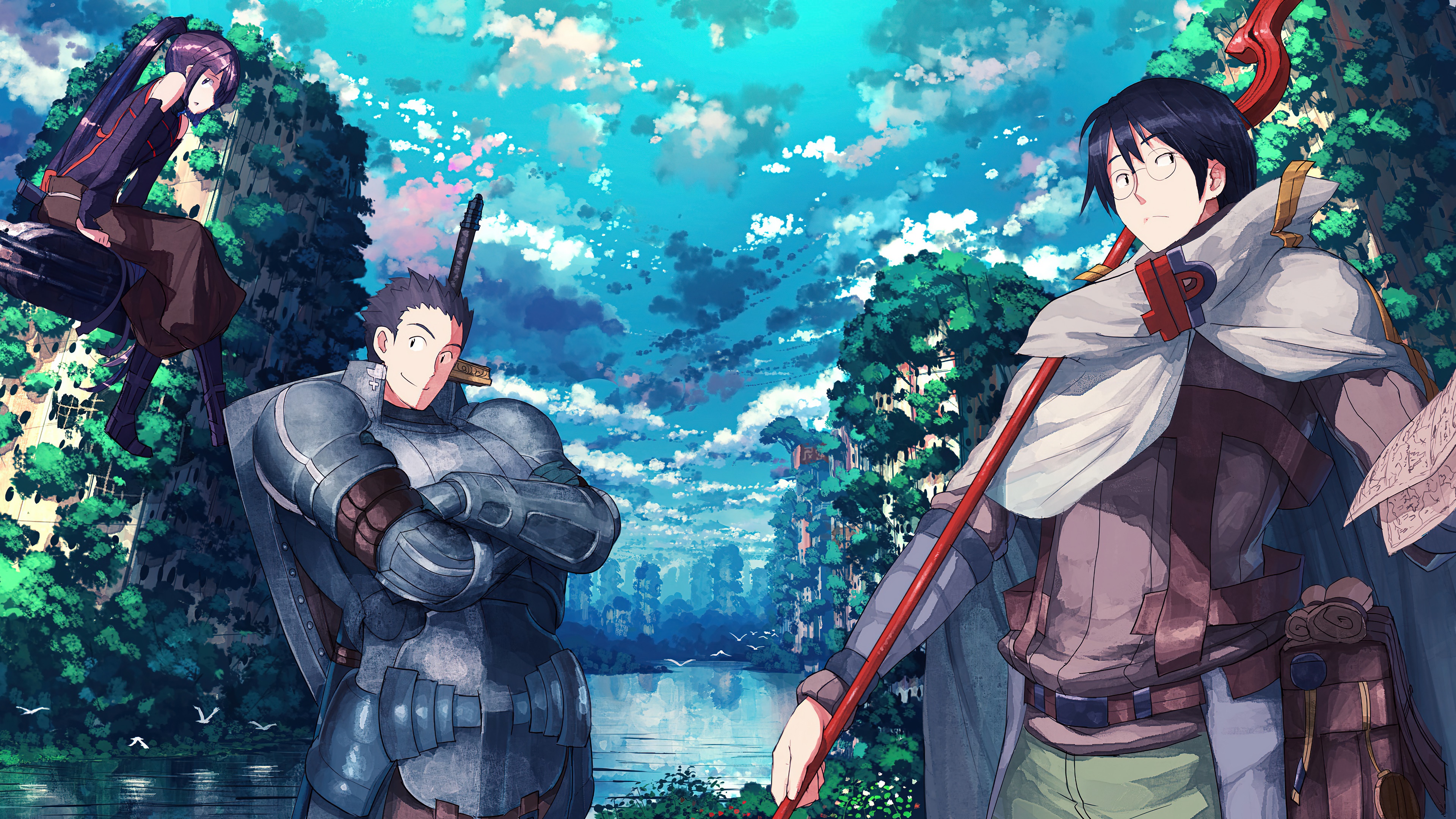 Log Horizon: Shiroe, Naotsugu, and Akatsuki in a forest HD Wallpaper