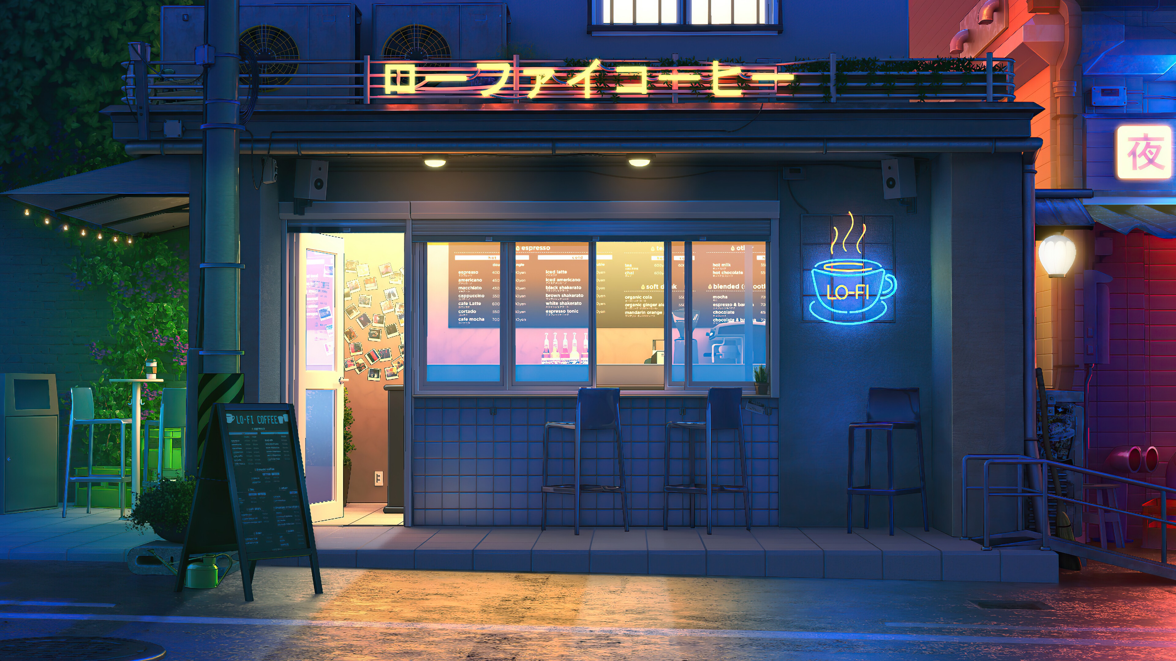 LoFi Coffee Shop at Night in 4K HD Wallpaper