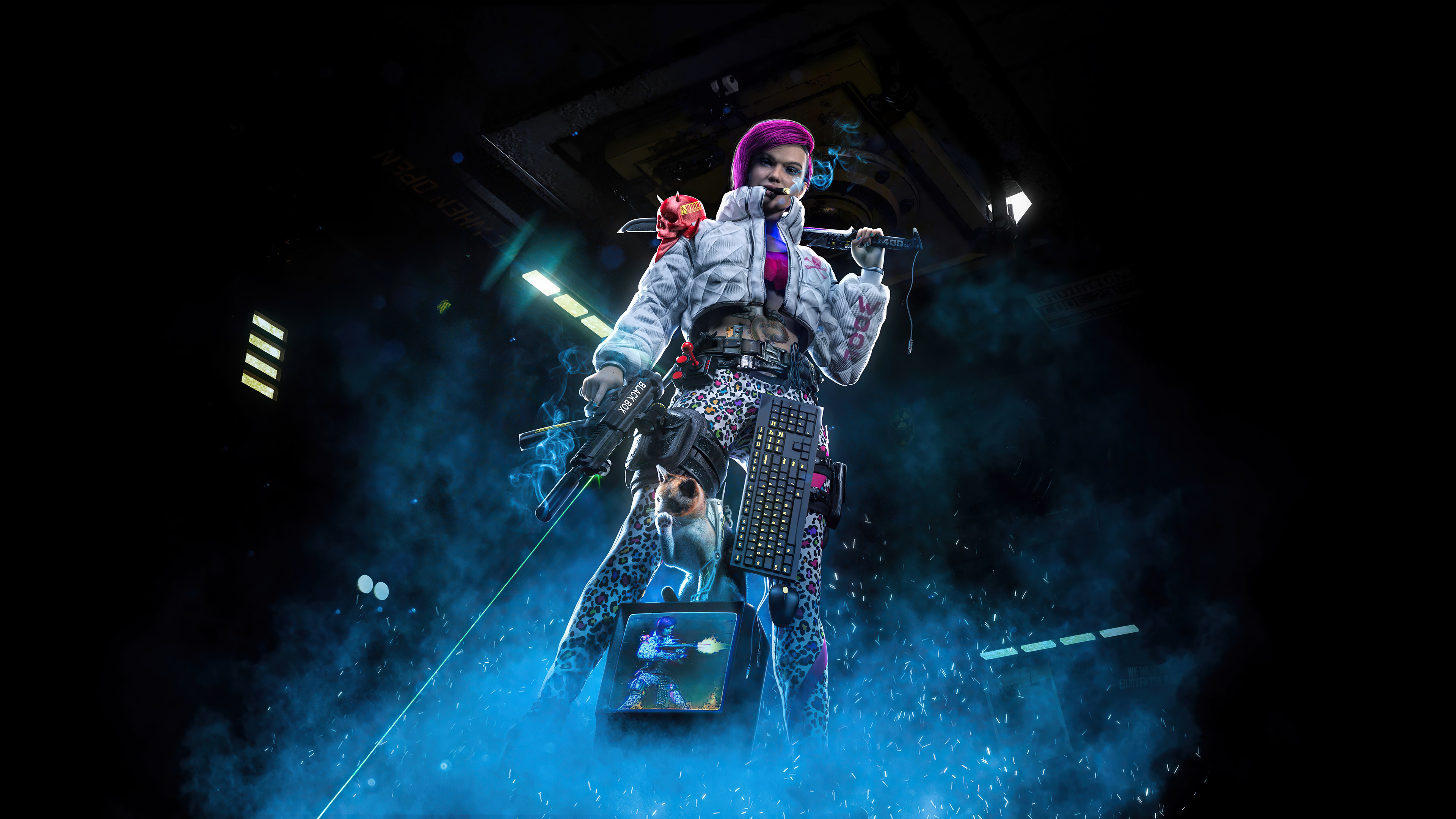Cyberpunk girl with guns and keyboard 4K HD Wallpaper