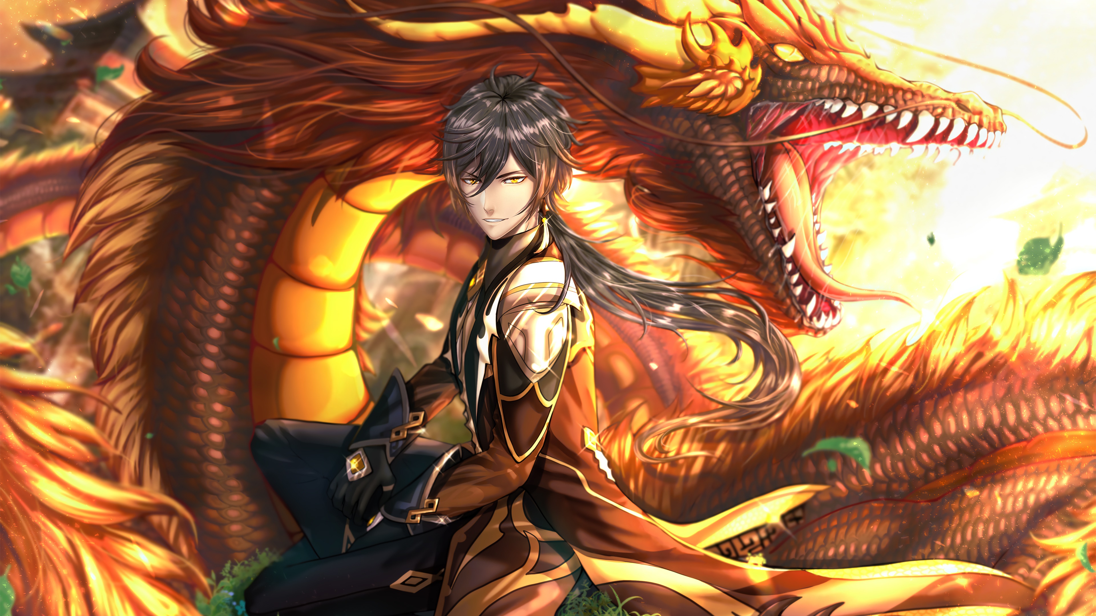 Zhongli and dragon from Genshin Impact 4K HD Wallpaper