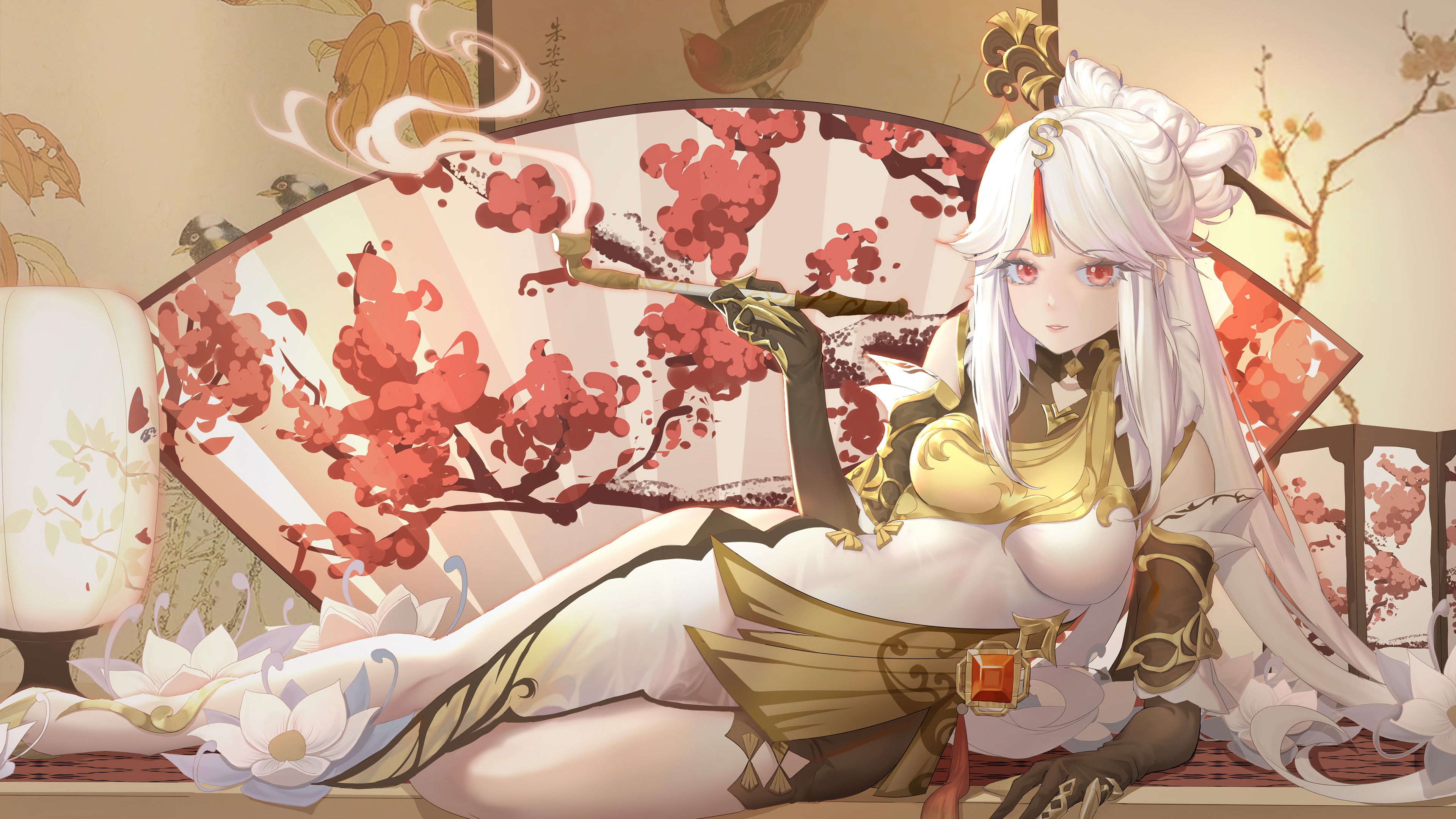 Ningguang from Genshin Impact smoking HD Wallpaper