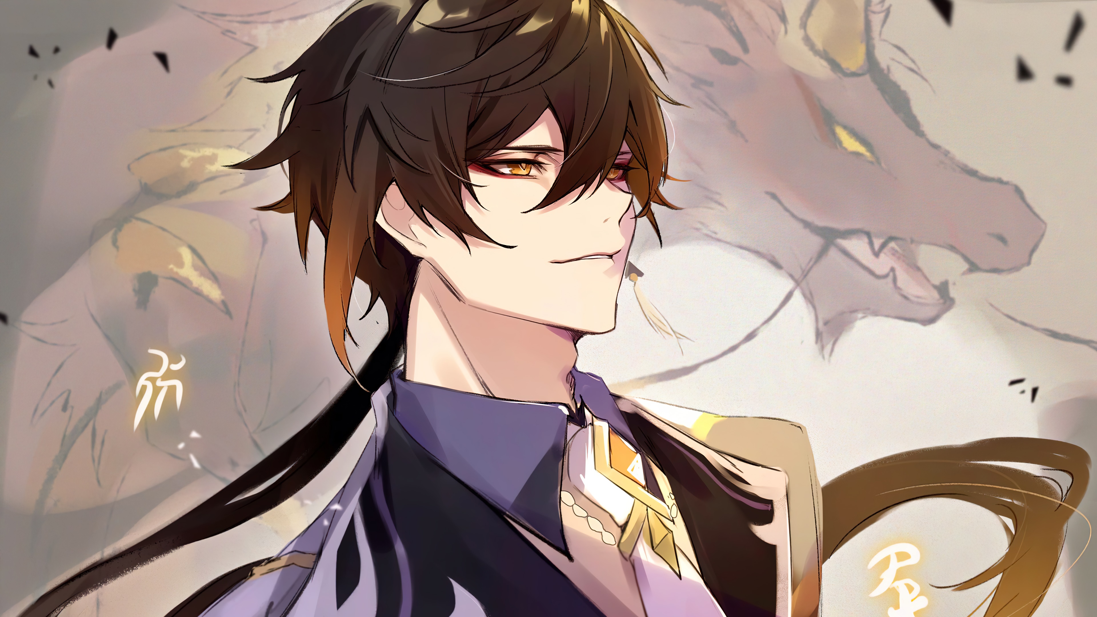 Zhongli from Genshin Impact with dragon HD Wallpaper