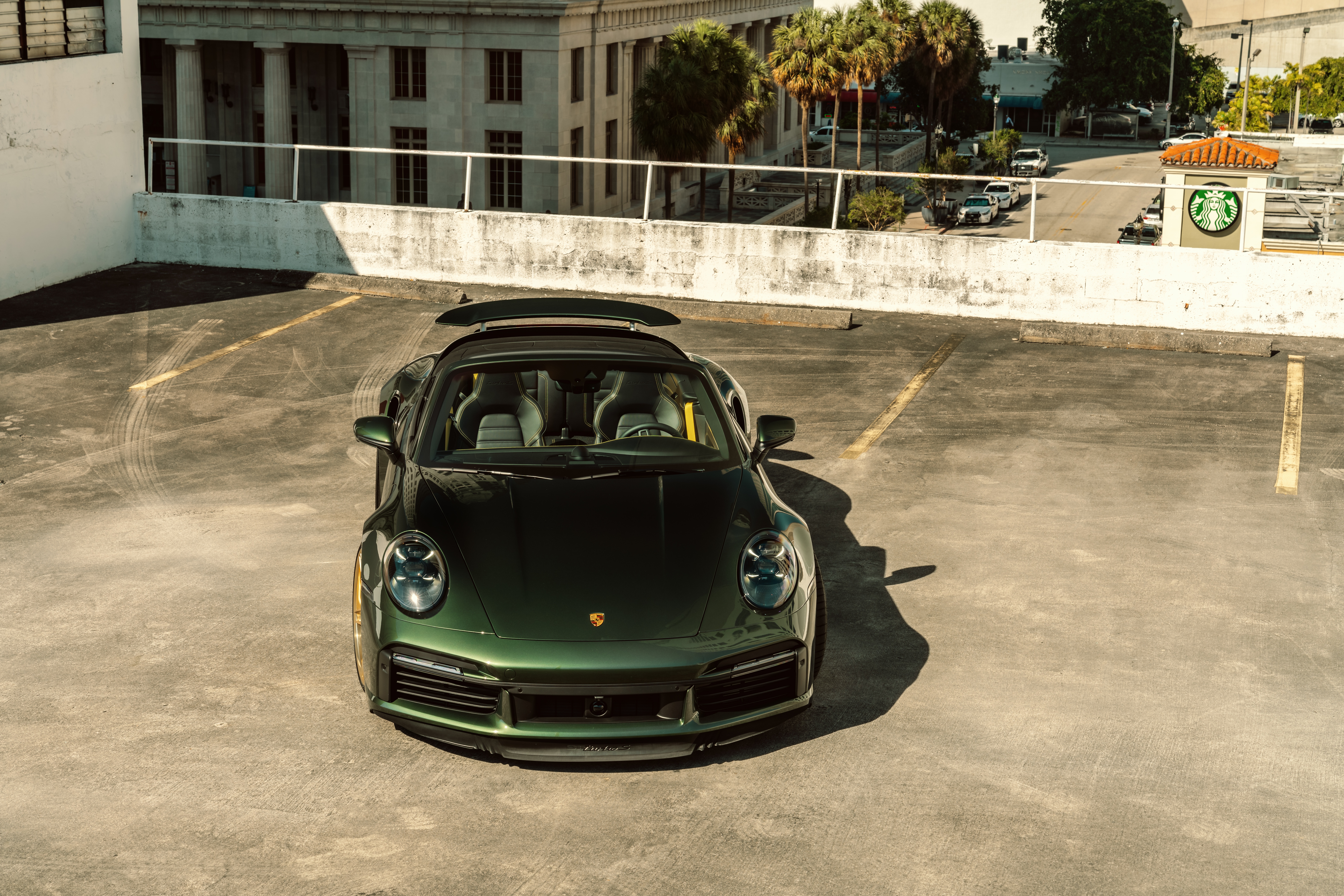 Green Porsche 911 Targa parked in a lot HD Wallpaper