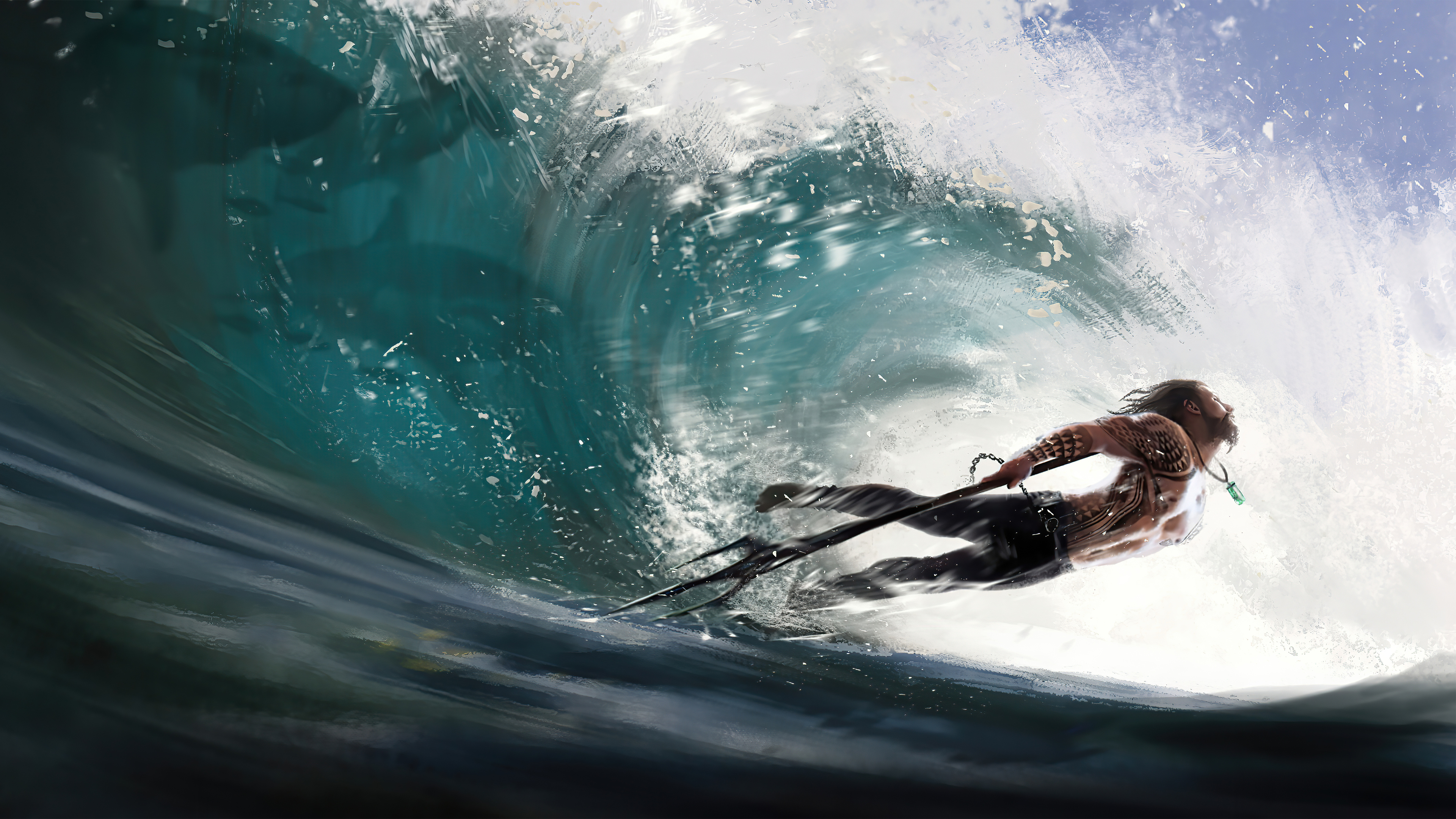 Aquaman Surfing a Giant Wave HD Wallpaper