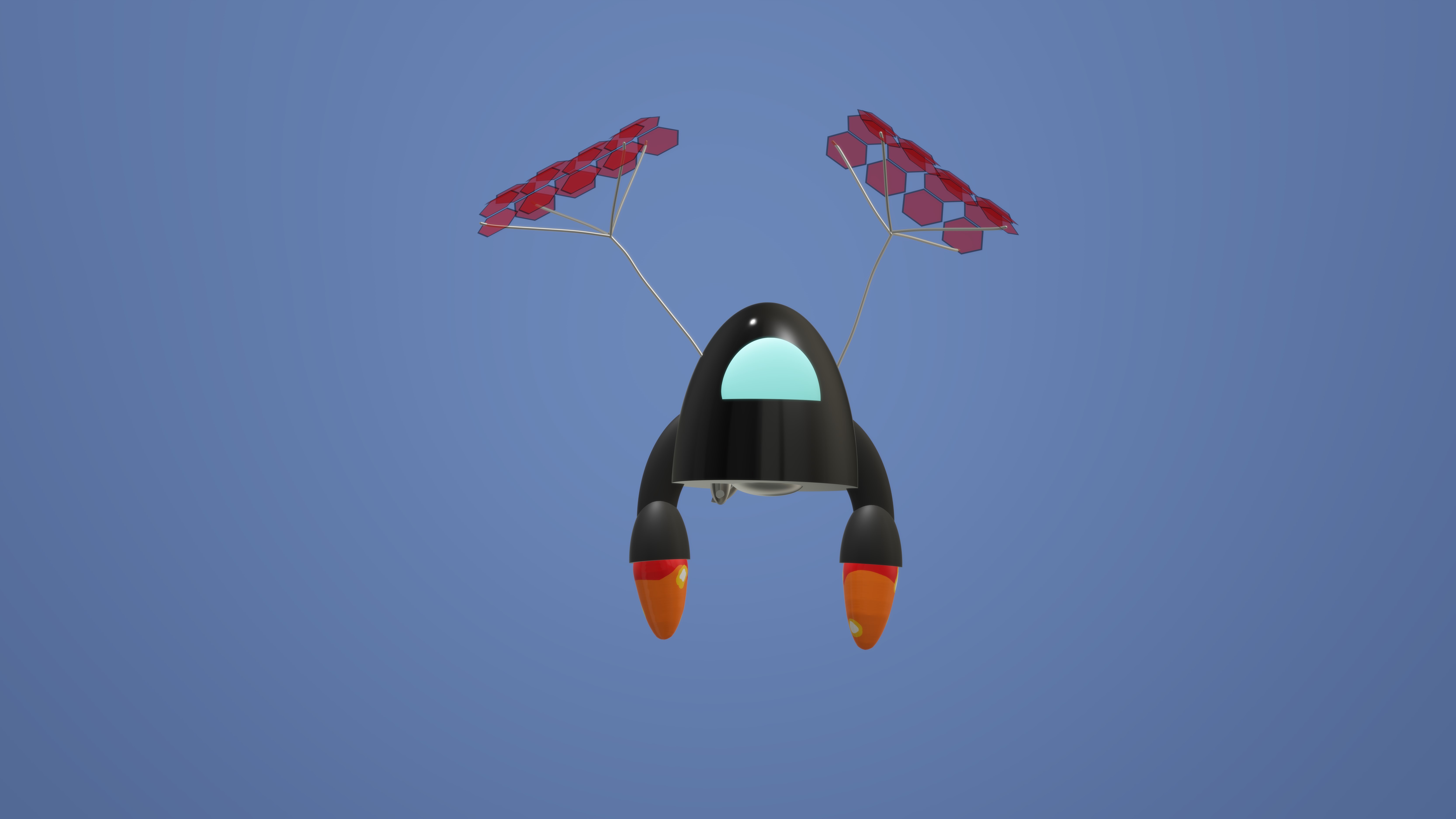 3D render of a black spaceship with red solar panels HD Wallpaper