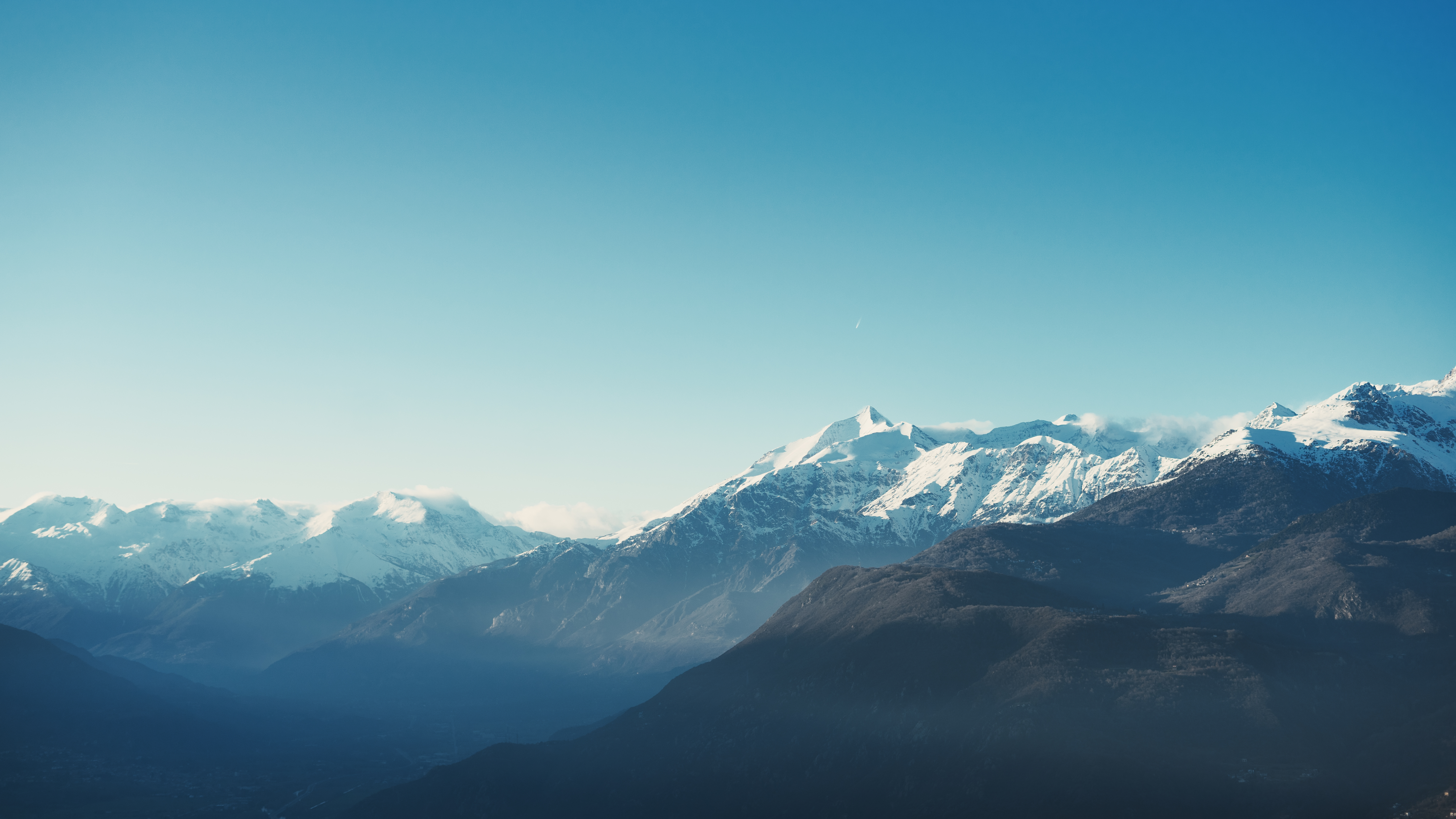 Snowy Mountain Range Under Clear Blue Sky HD Wallpaper