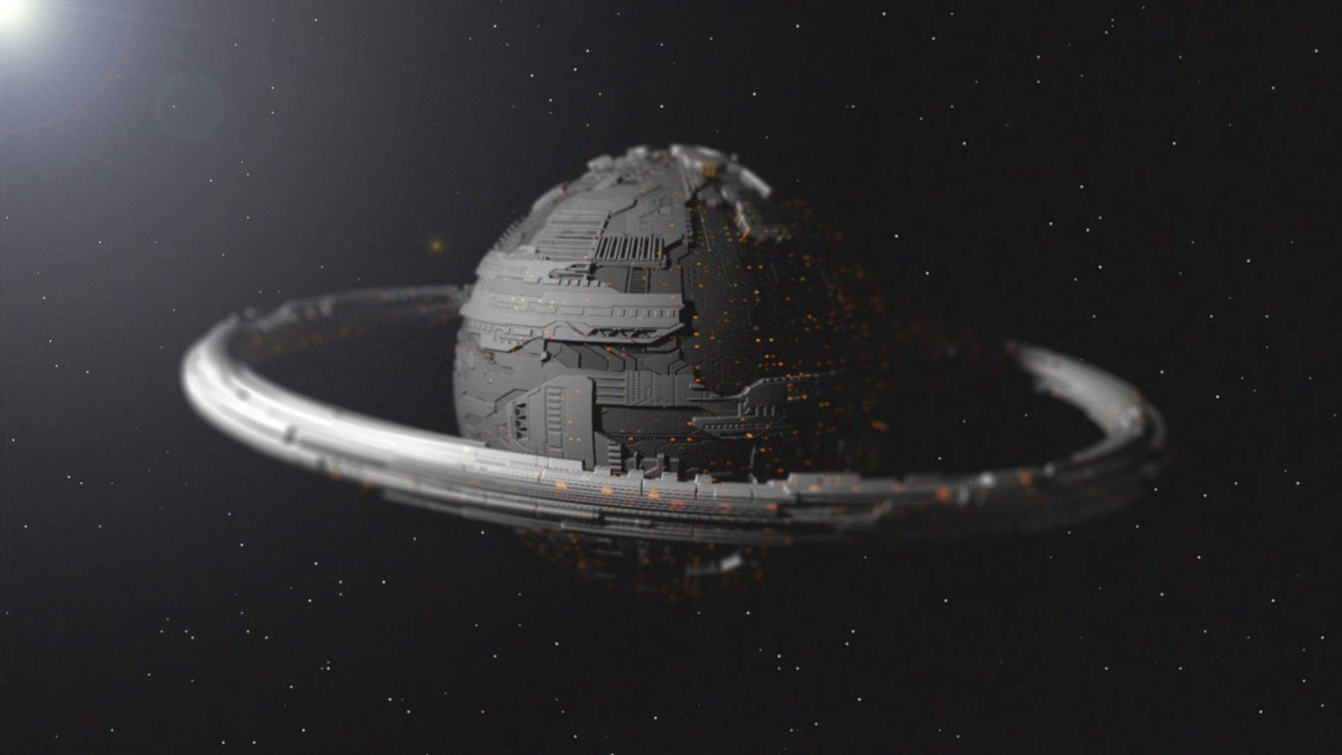 Sci-fi planet with a ring in space HD Wallpaper