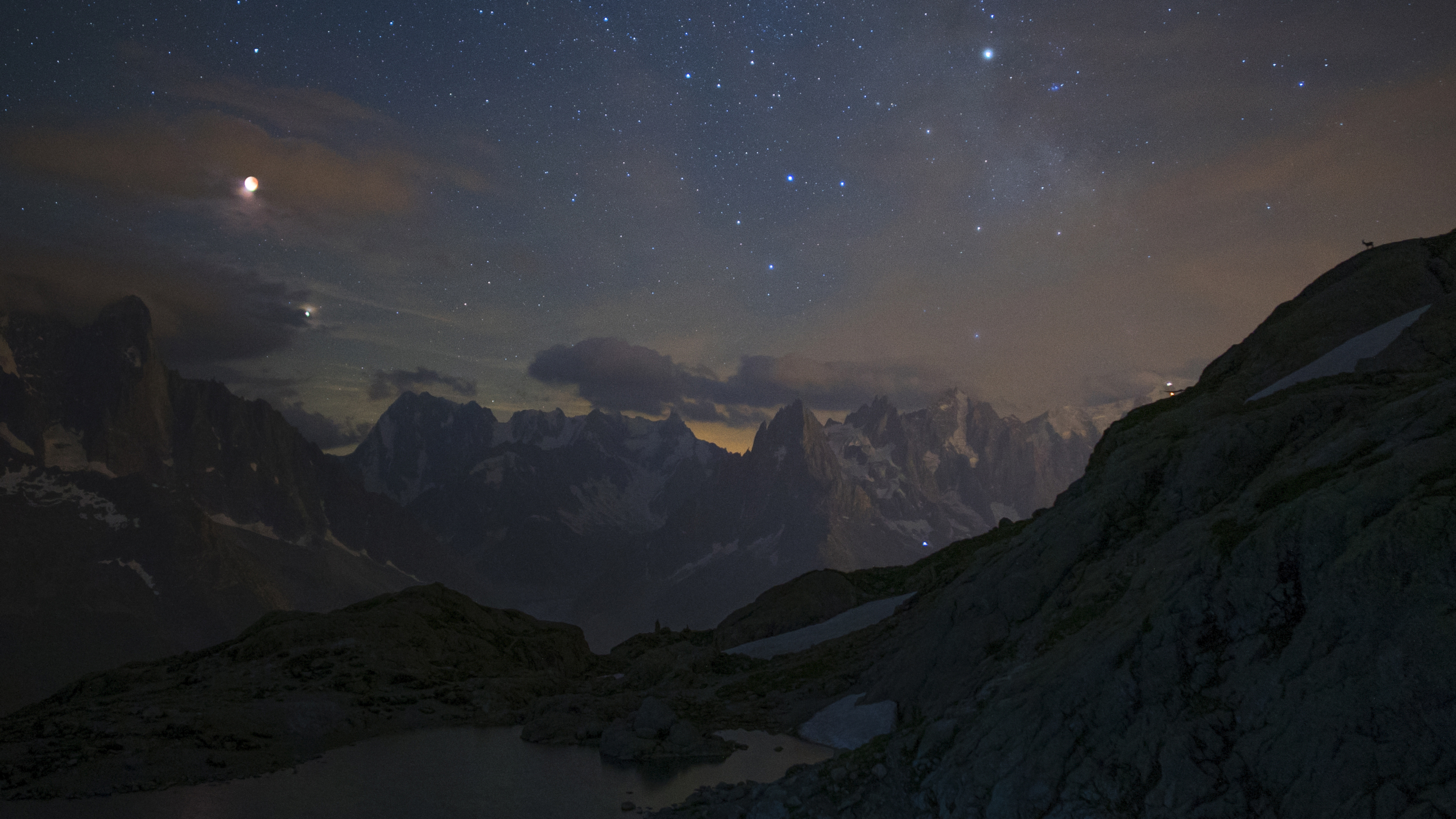 Mountain landscape under starry night sky HD Wallpaper