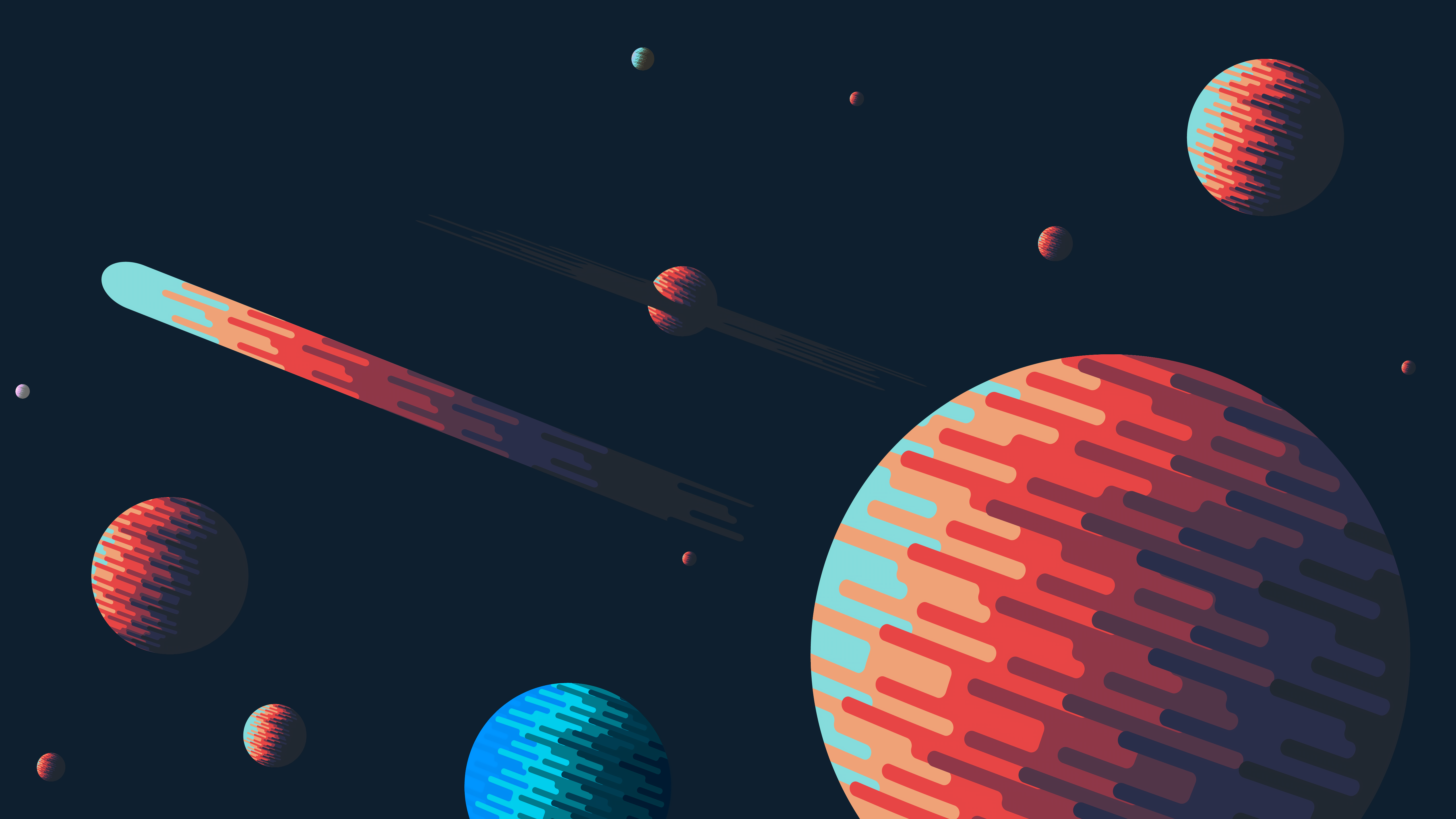 Minimalist Planets and Comet in Space HD Wallpaper