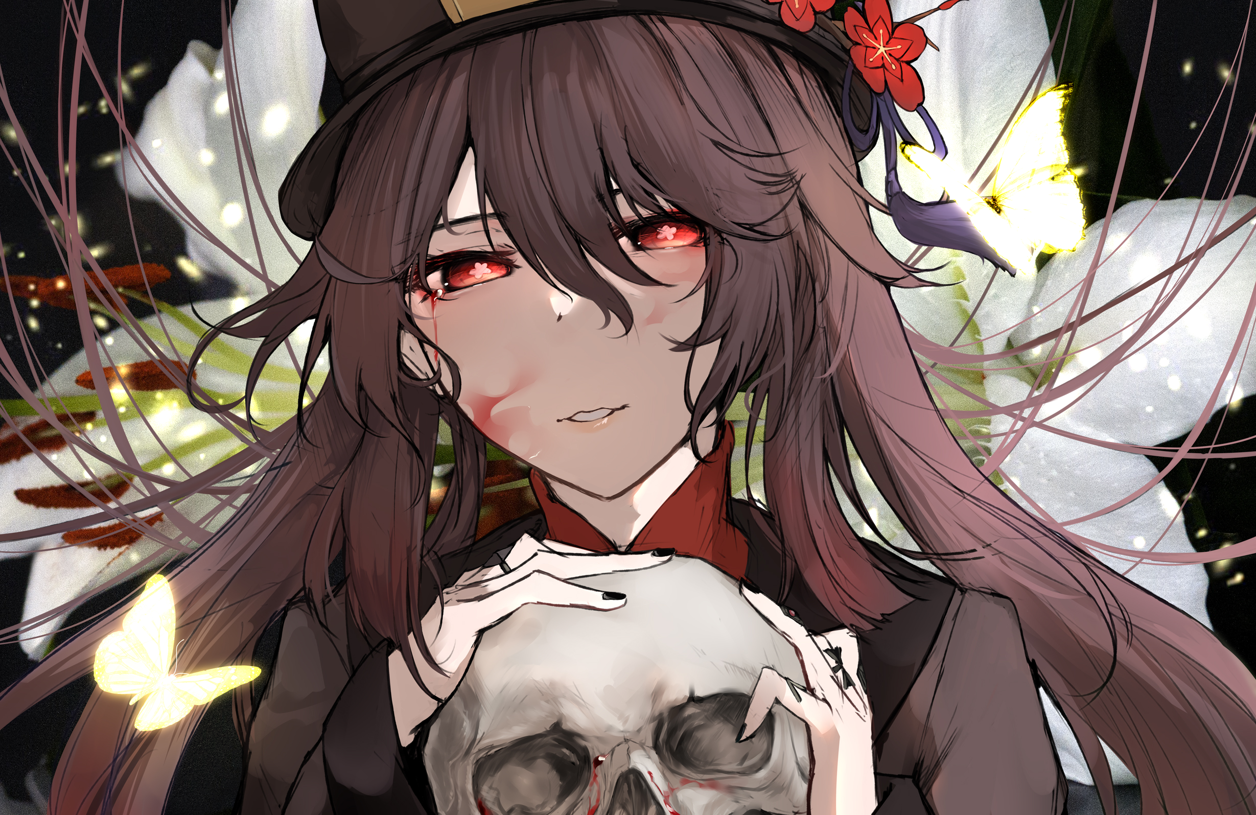 Hu Tao holding a skull HD Wallpaper