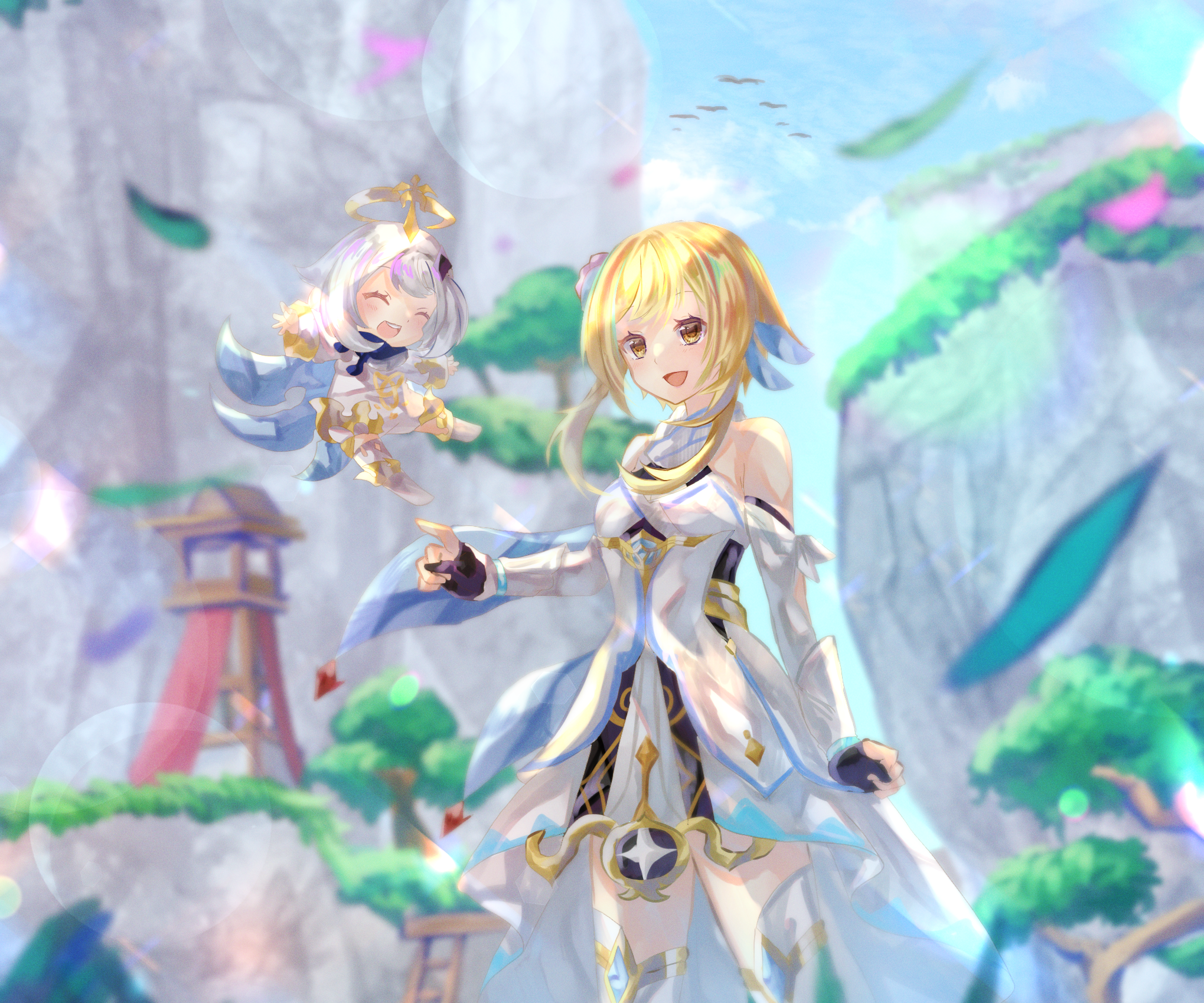 Lumine and Paimon in Genshin Impact HD Wallpaper