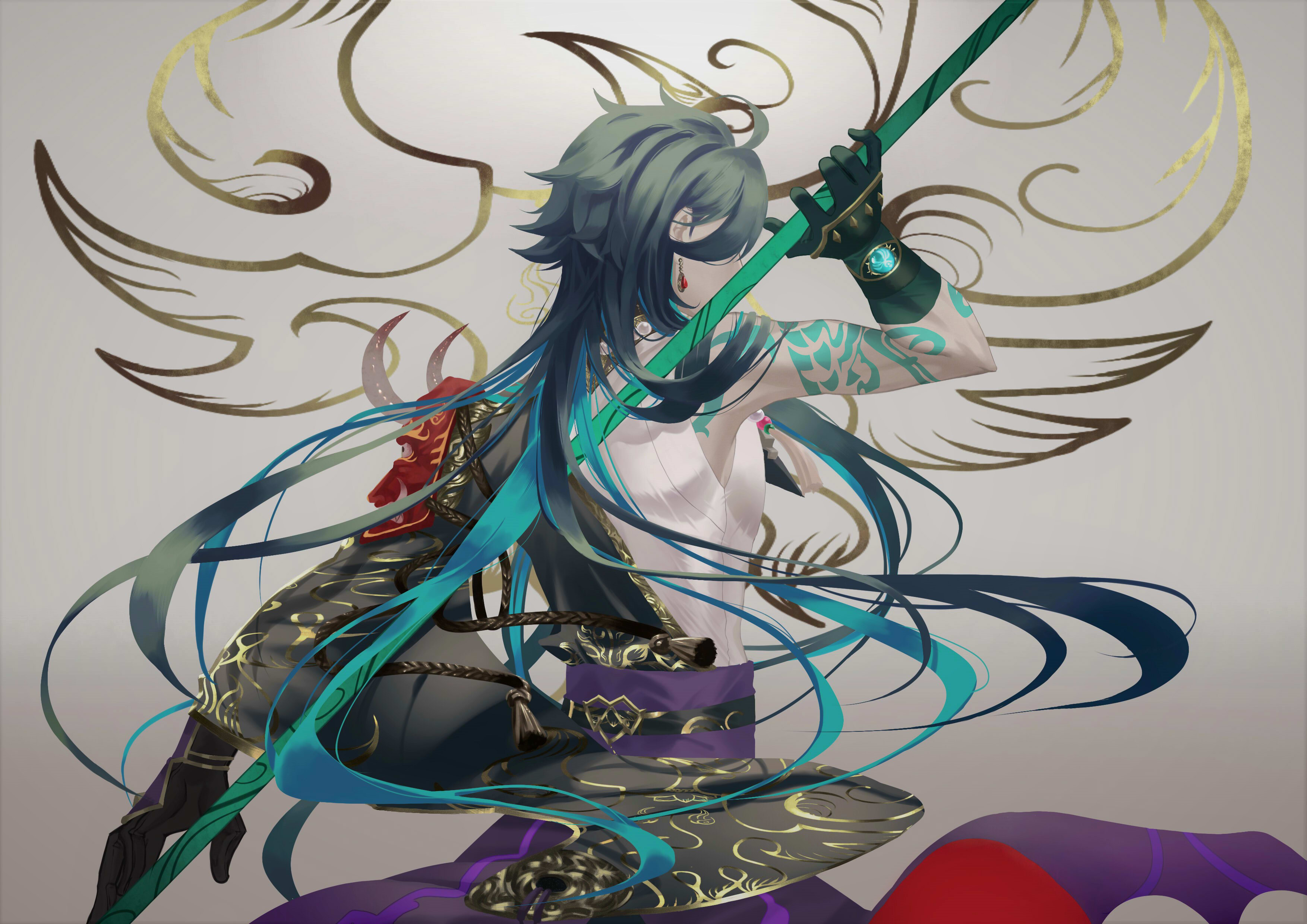 Xiao Genshin Impact with Mask and Spear HD Wallpaper