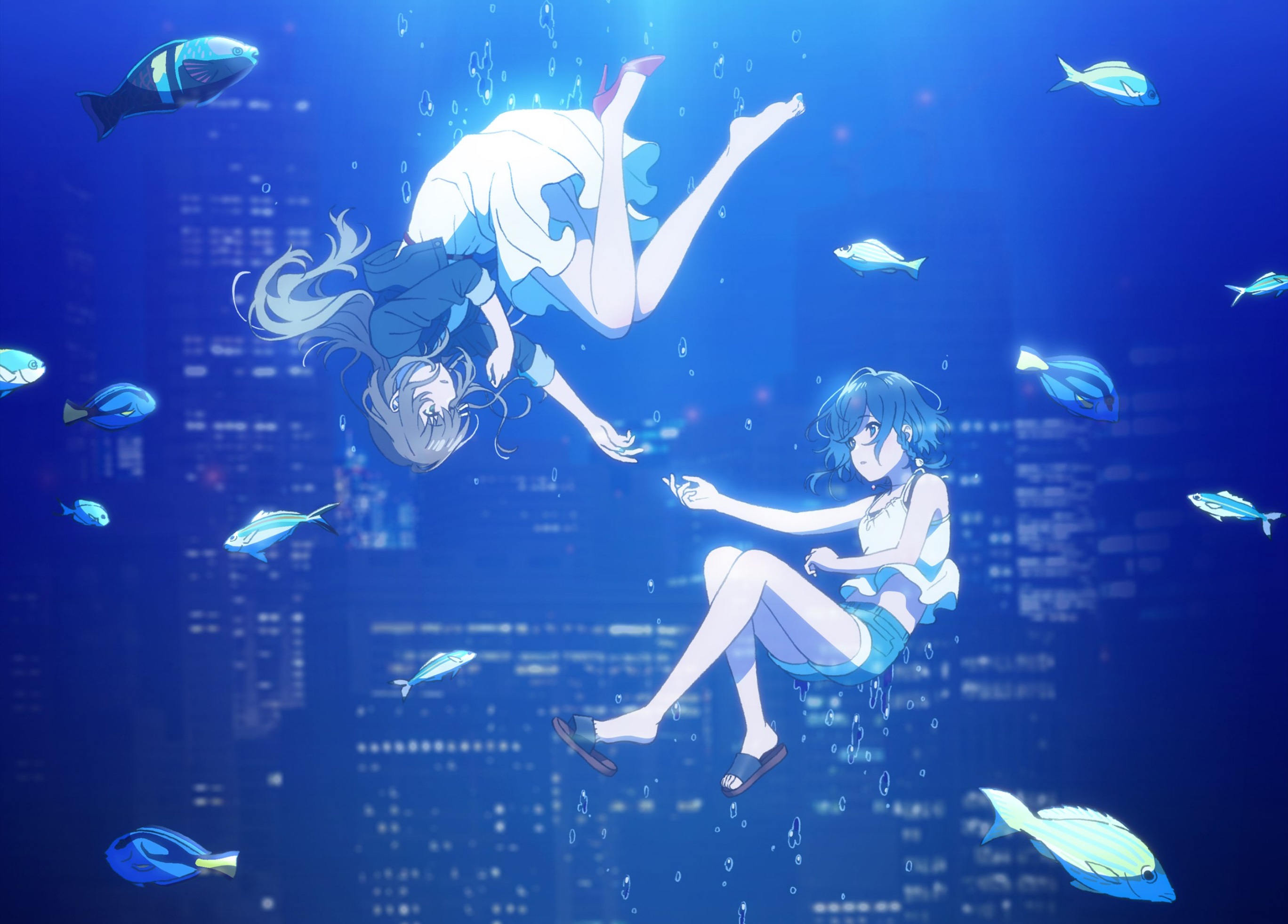 The Aquatope on White Sand: Kukuru and Fuuka underwater HD Wallpaper