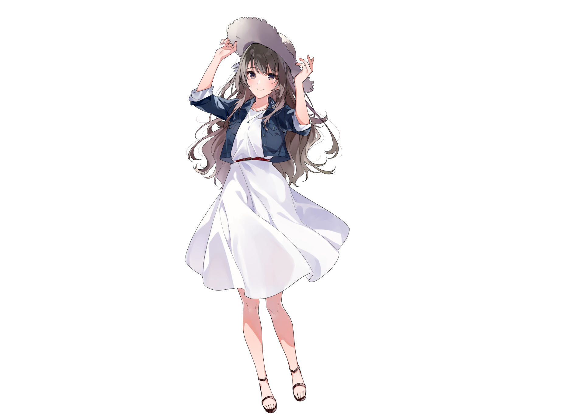Fuuka Miyazawa in a white dress and hat HD Wallpaper