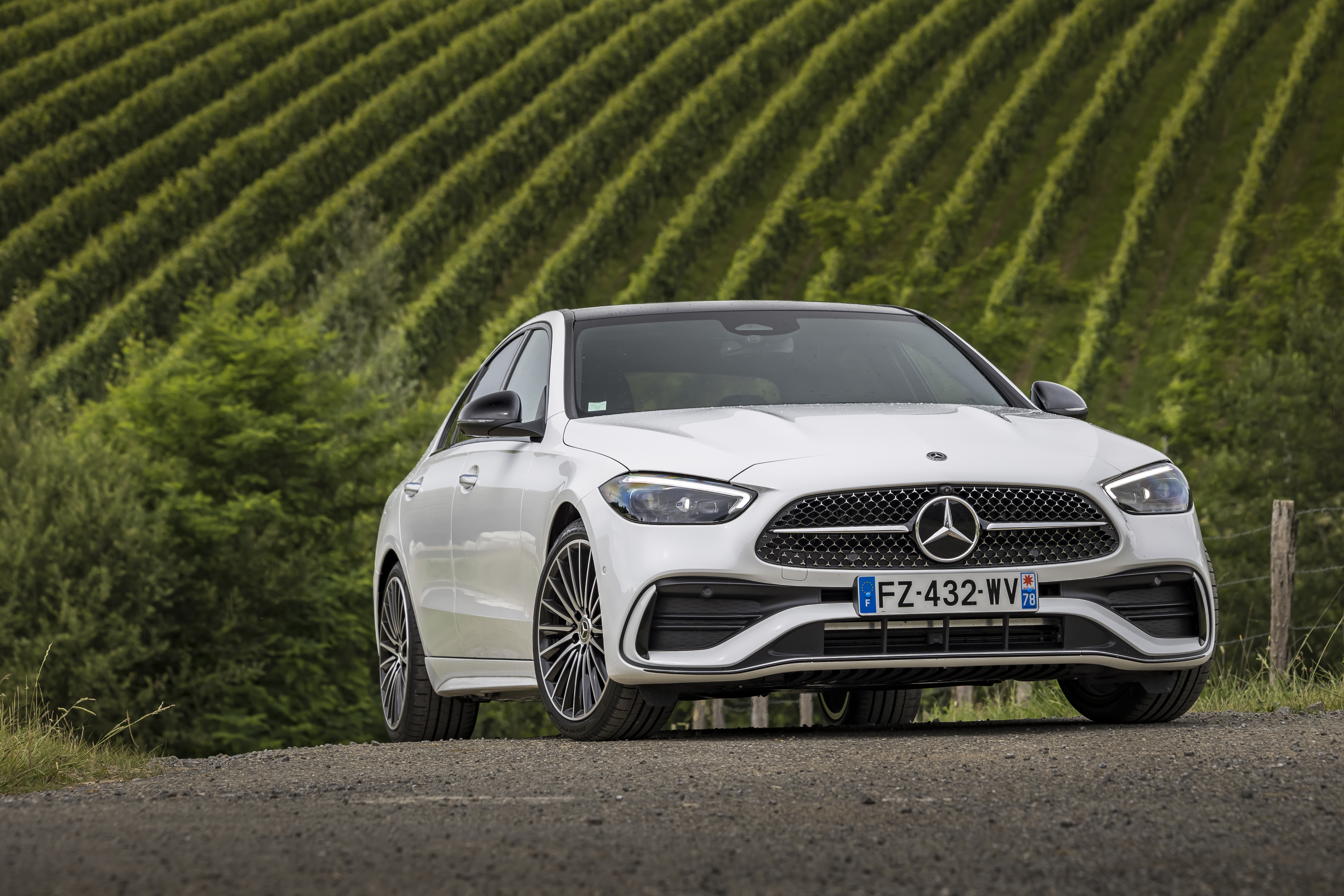White Mercedes-Benz C 220 d AMG Line HD Wallpaper