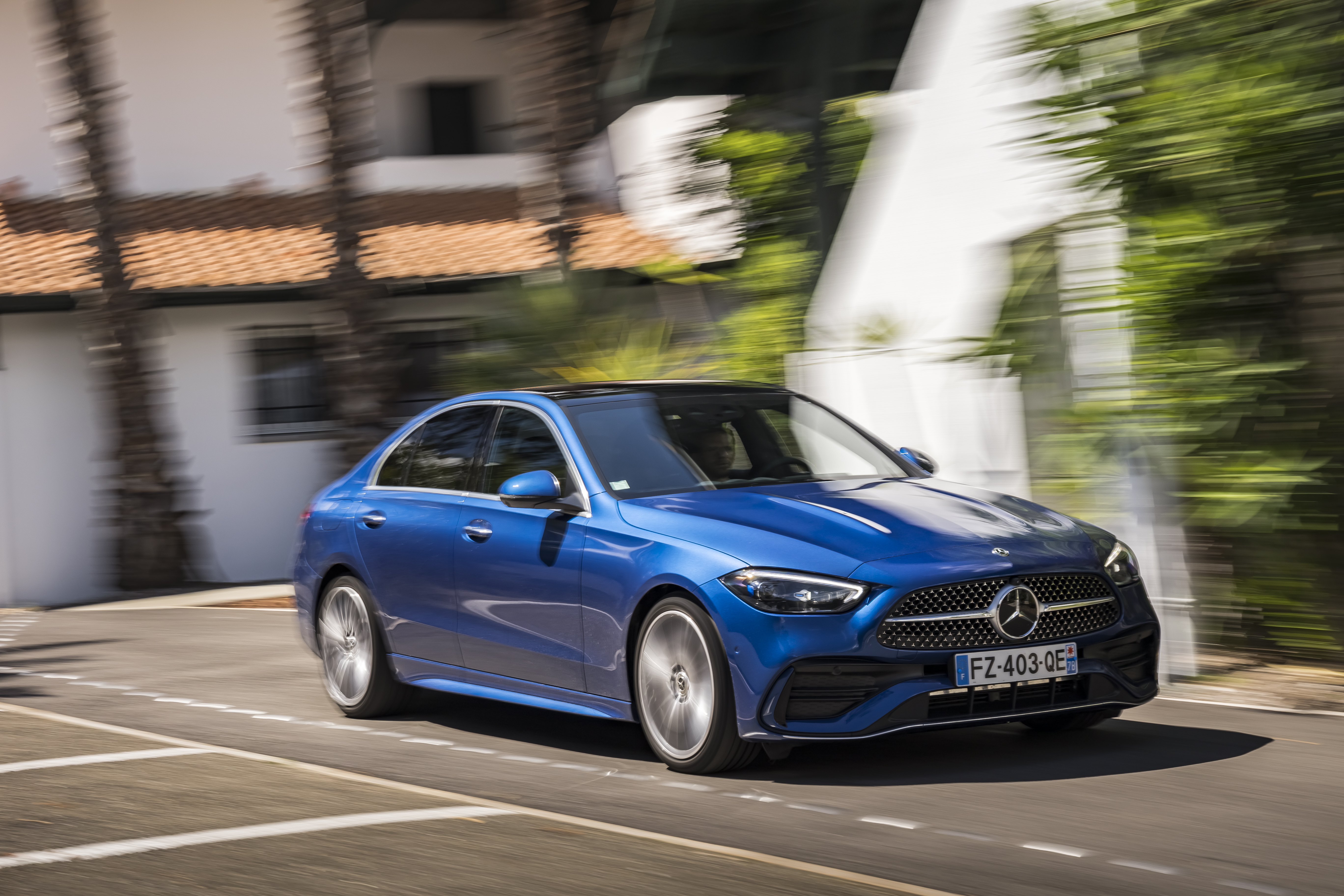 Blue Mercedes-Benz C 200 AMG Line HD Wallpaper