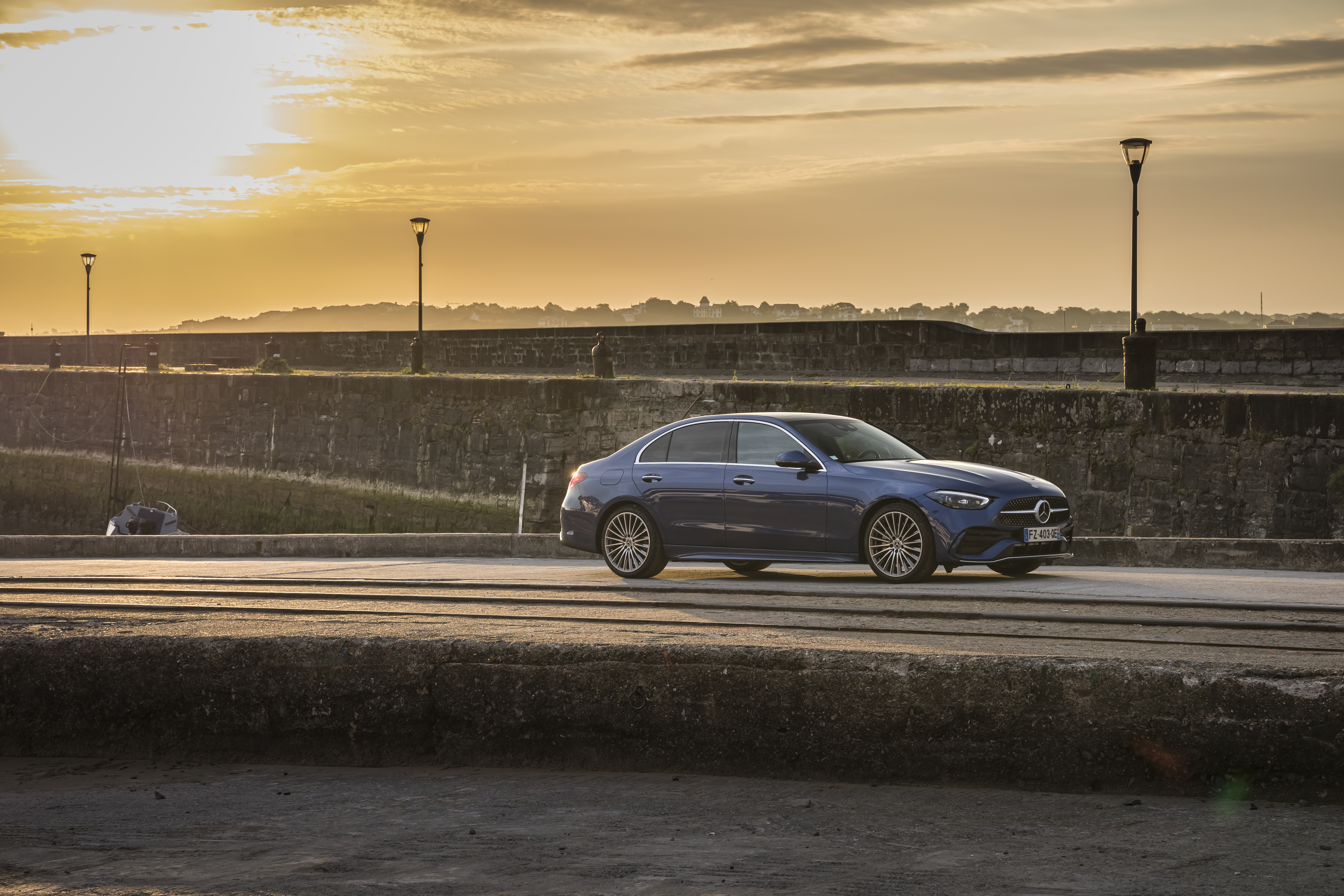 Blue Mercedes-Benz C 200 AMG Line Sedan HD Wallpaper