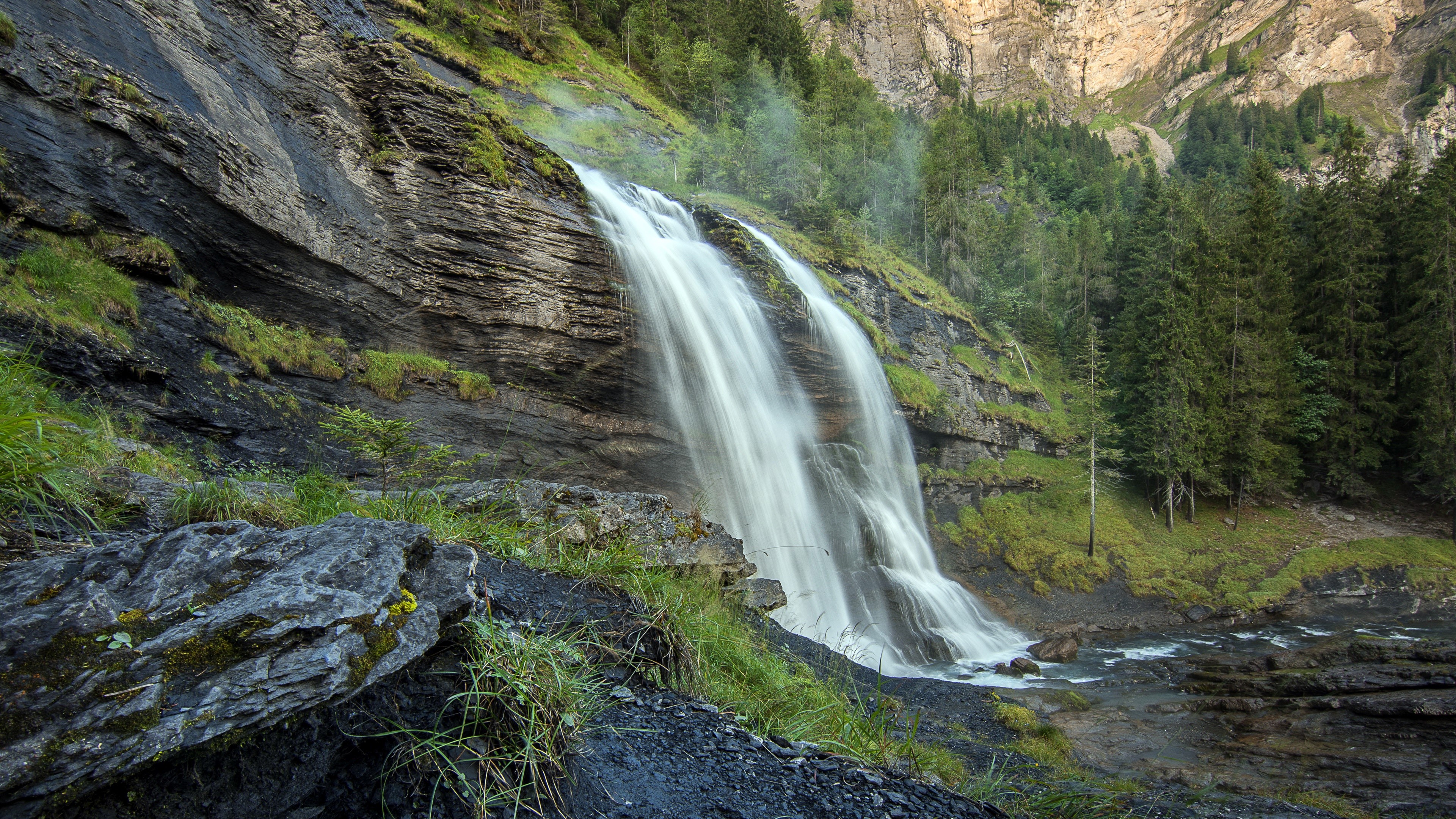 4K Waterfall in a Rocky Forest Landscape HD Wallpaper