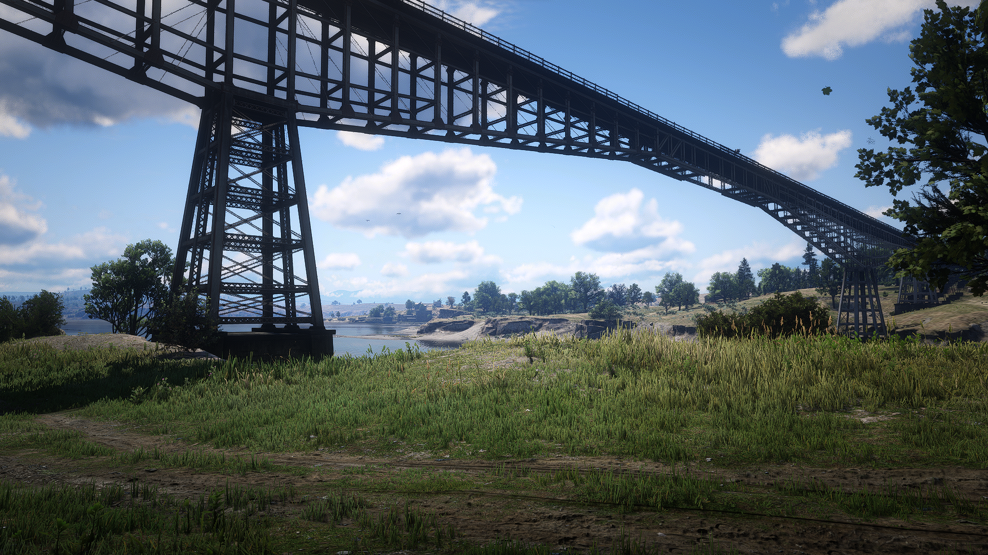 Bridge over a river in Red Dead Redemption 2 HD Wallpaper